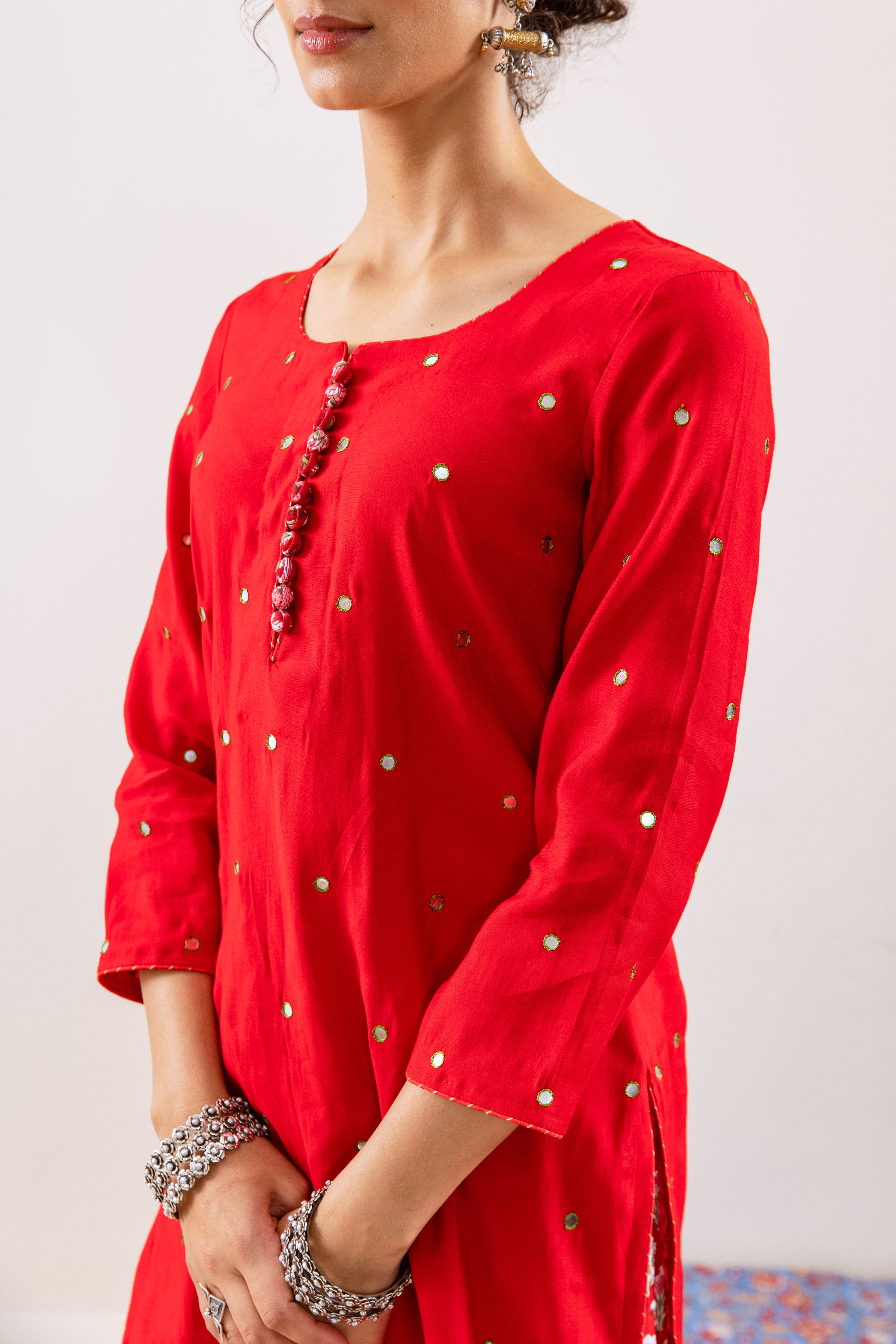 Bahara Red hand block Gharara Set