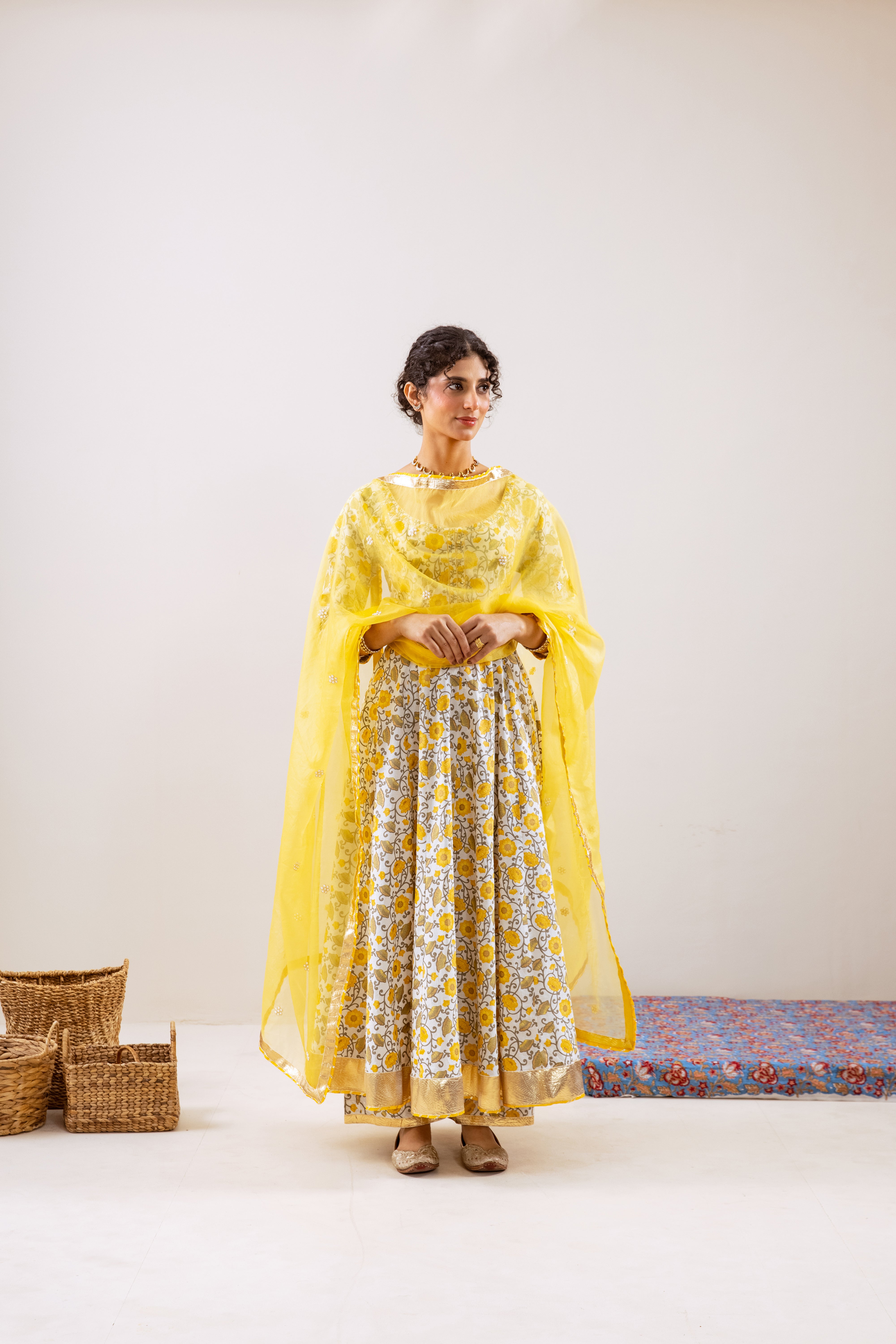 Bahara Yellow Floral Anarkali Set