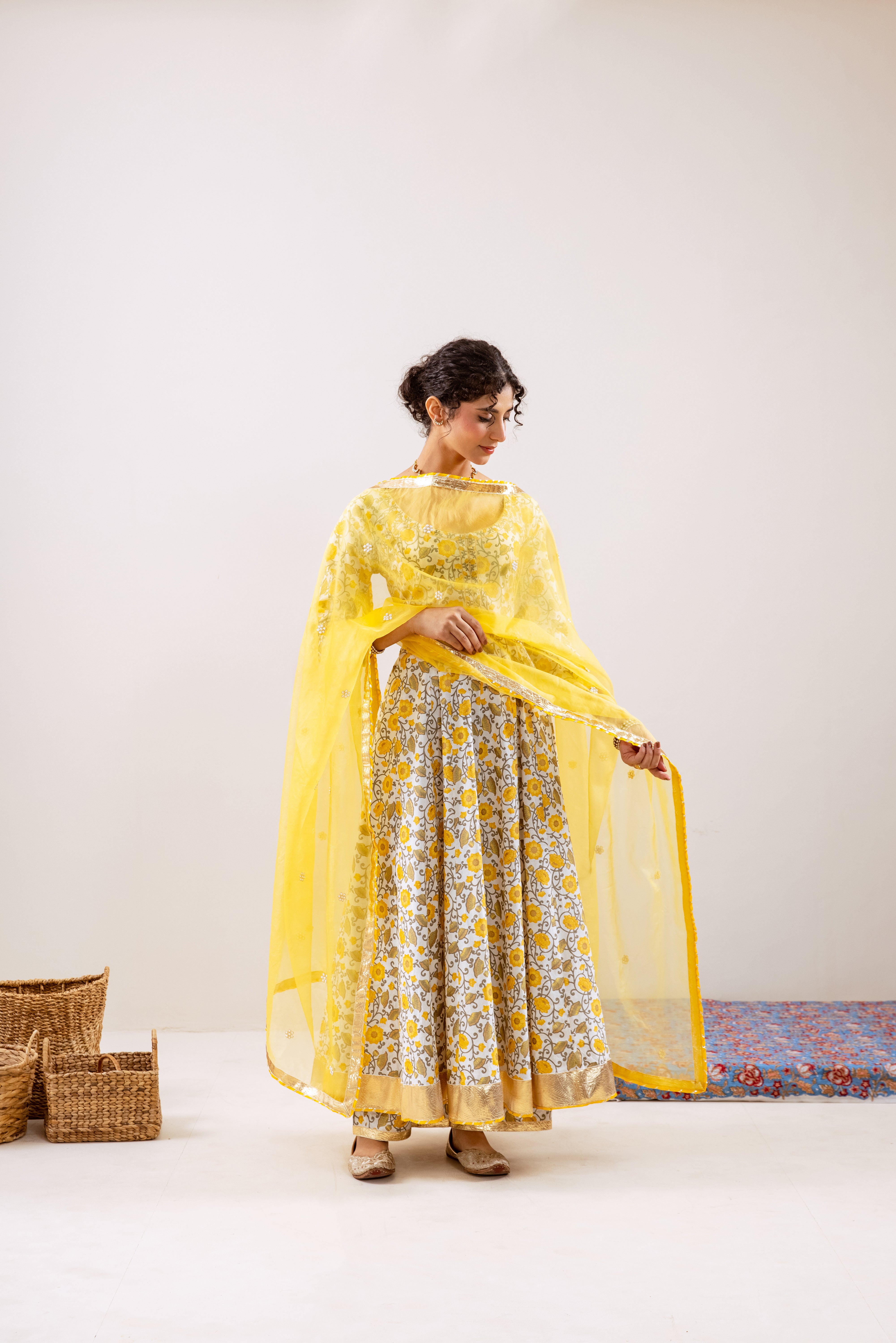 Bahara Yellow Floral Anarkali Set