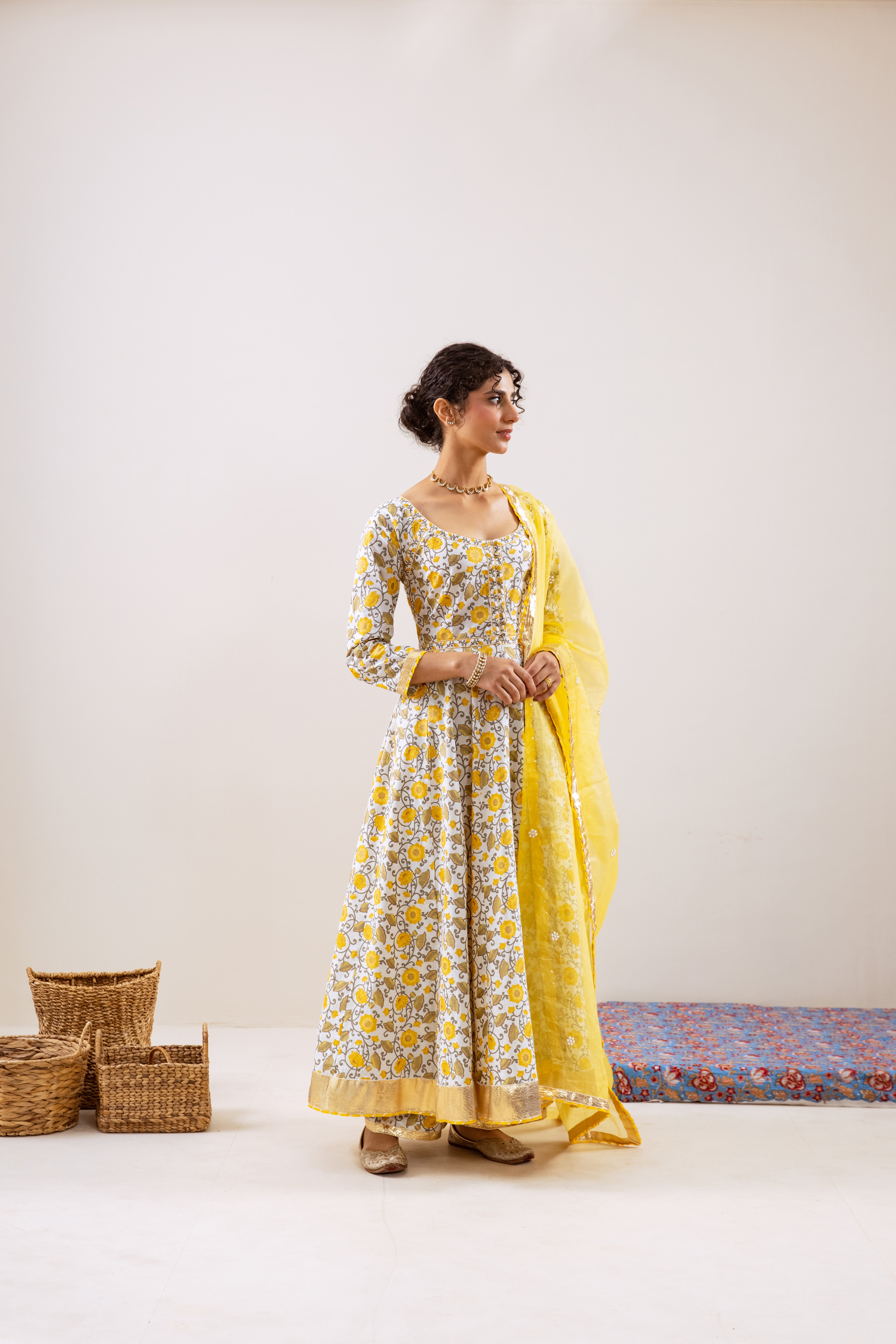 Bahara Yellow Floral Anarkali Set