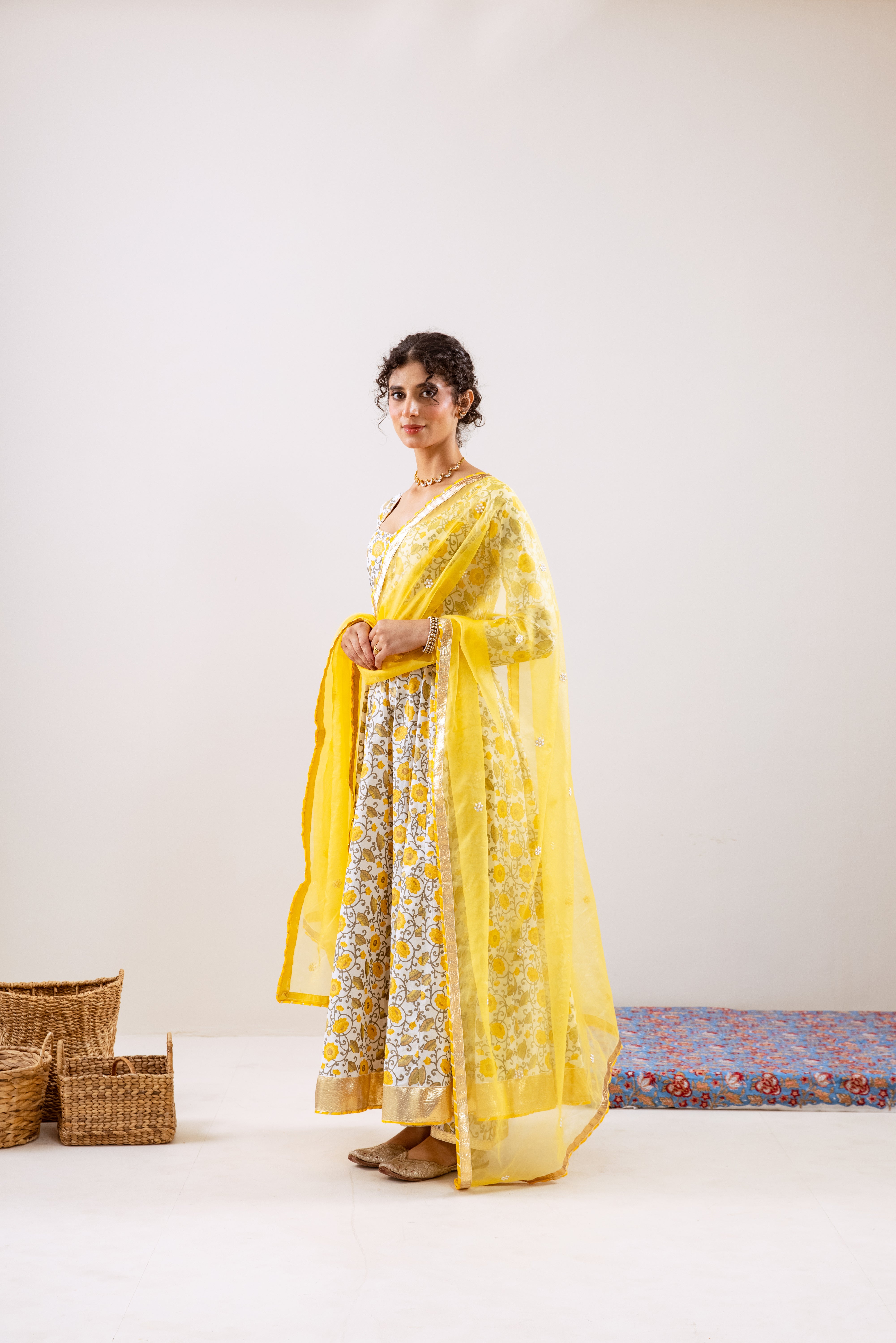 Bahara Yellow Floral Anarkali Set