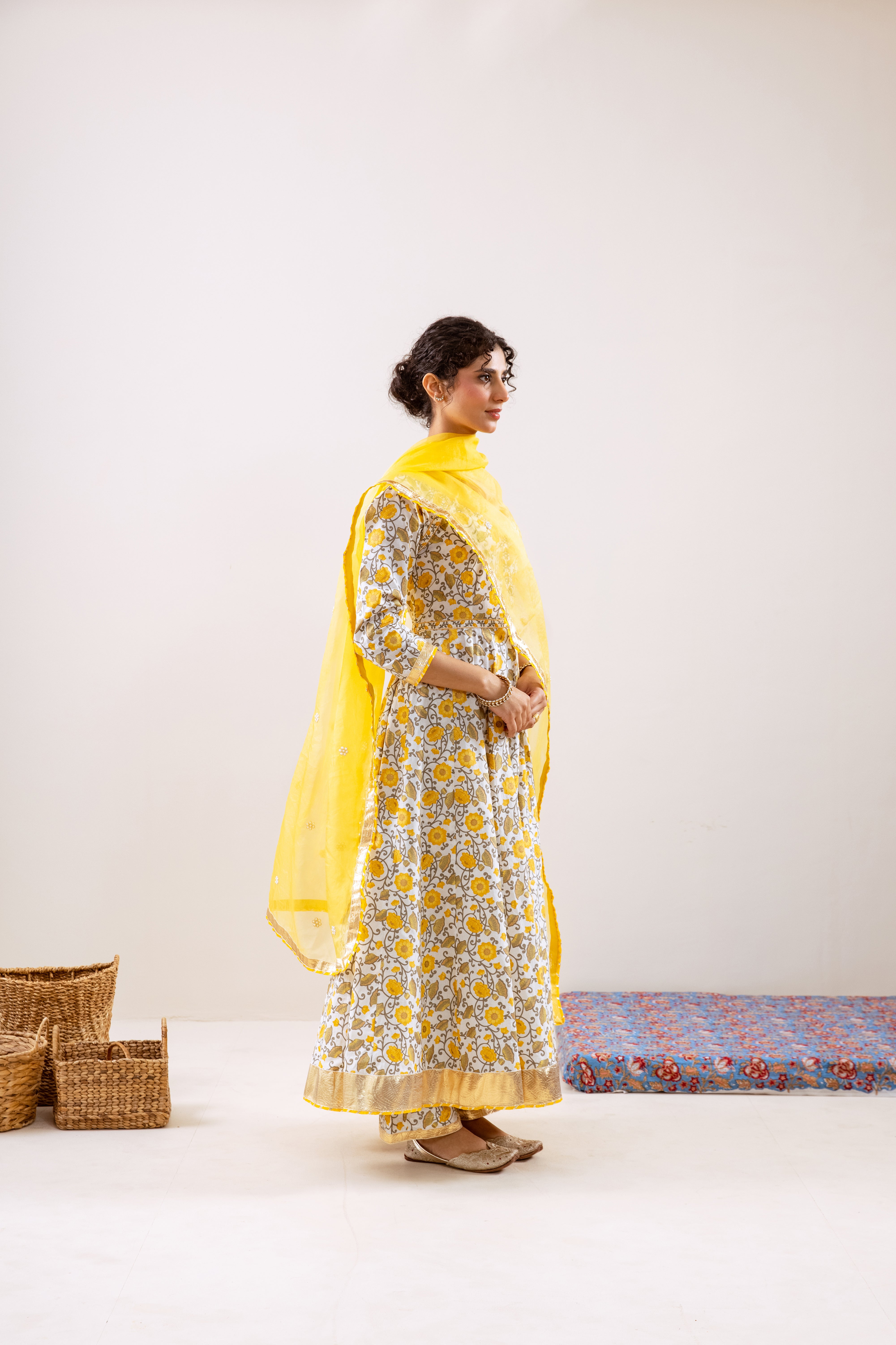 Bahara Yellow Floral Anarkali Set