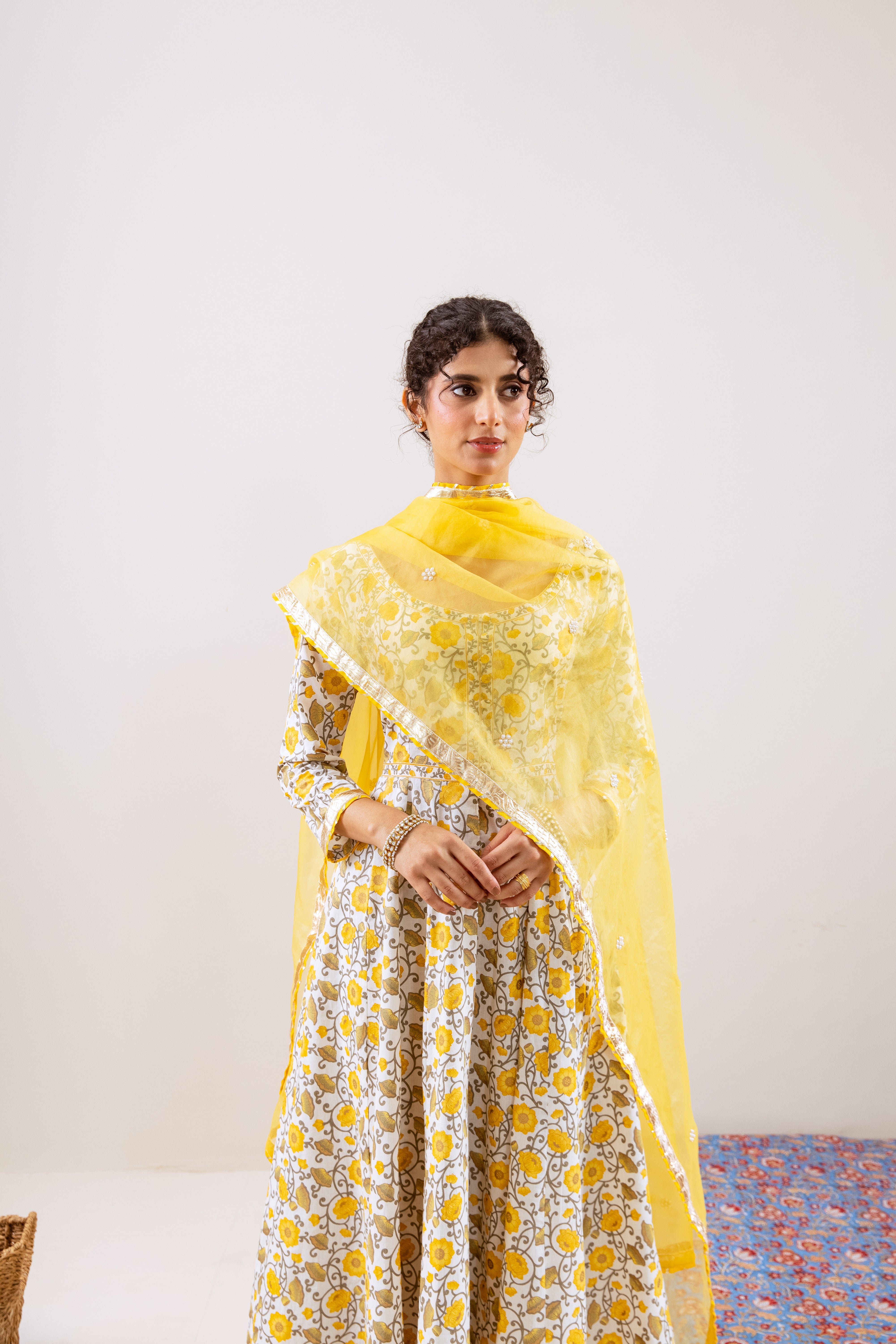 Bahara Yellow Floral Anarkali Set