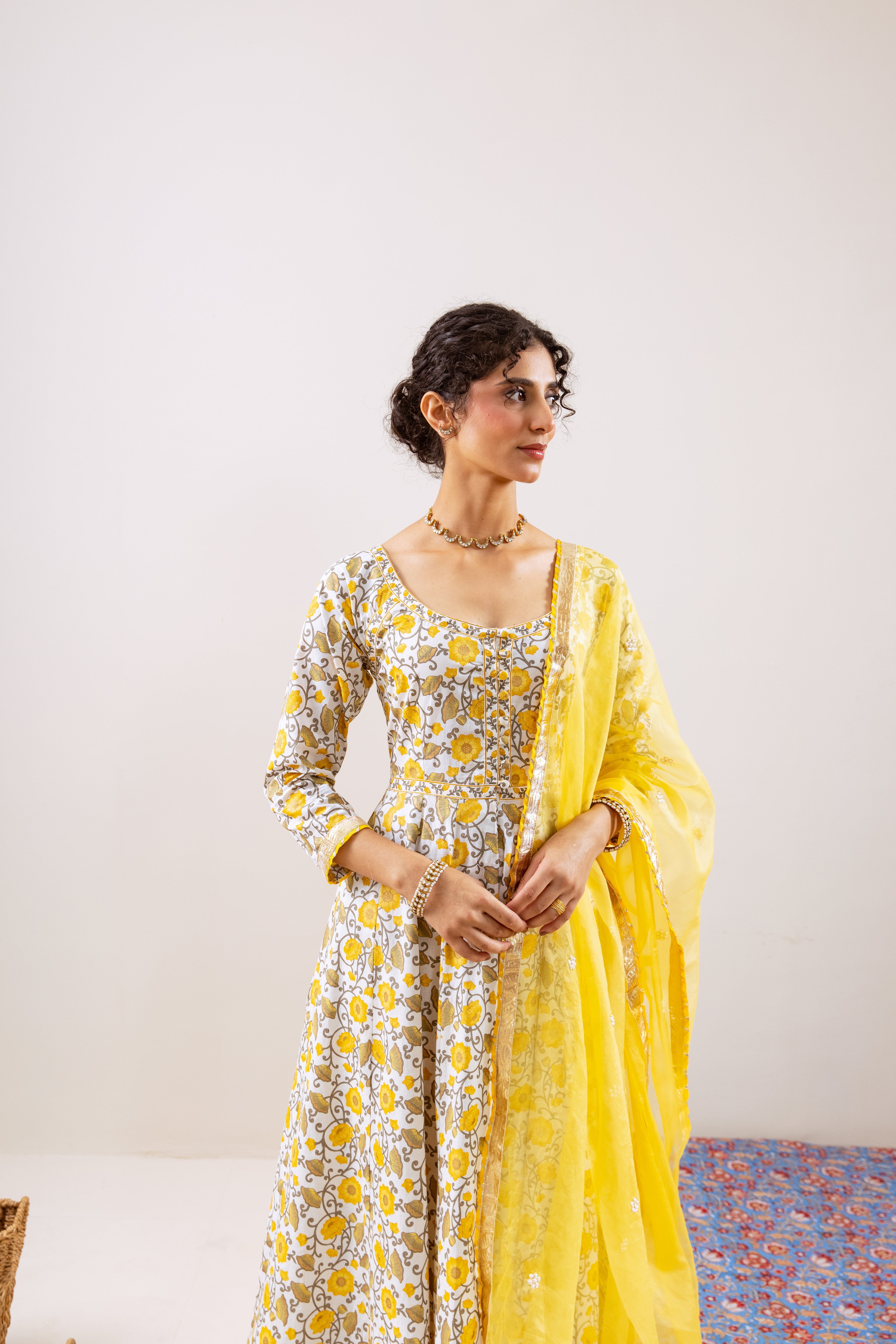 Bahara Yellow Floral Anarkali Set