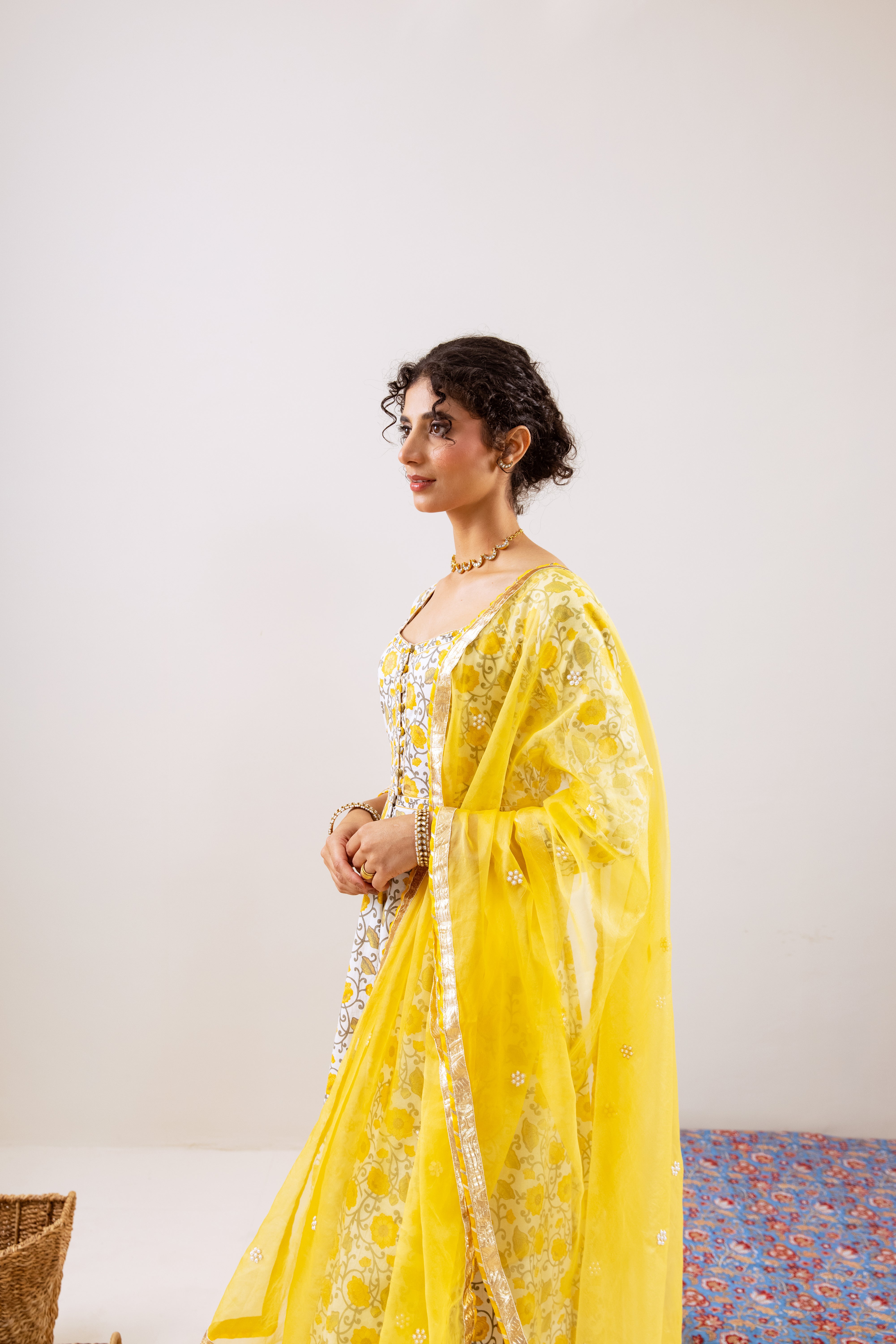 Bahara Yellow Floral Anarkali Set
