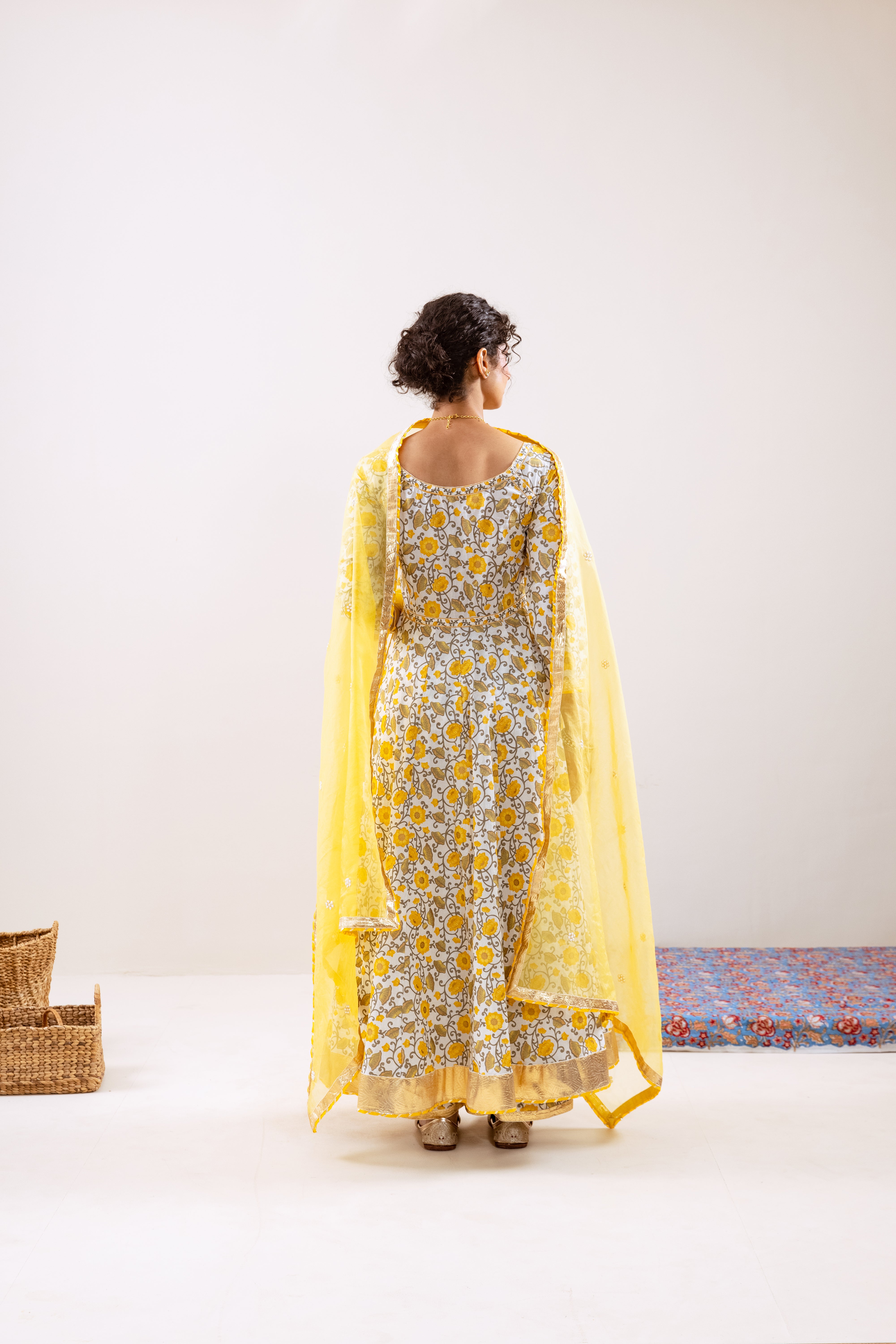 Bahara Yellow Floral Anarkali Set