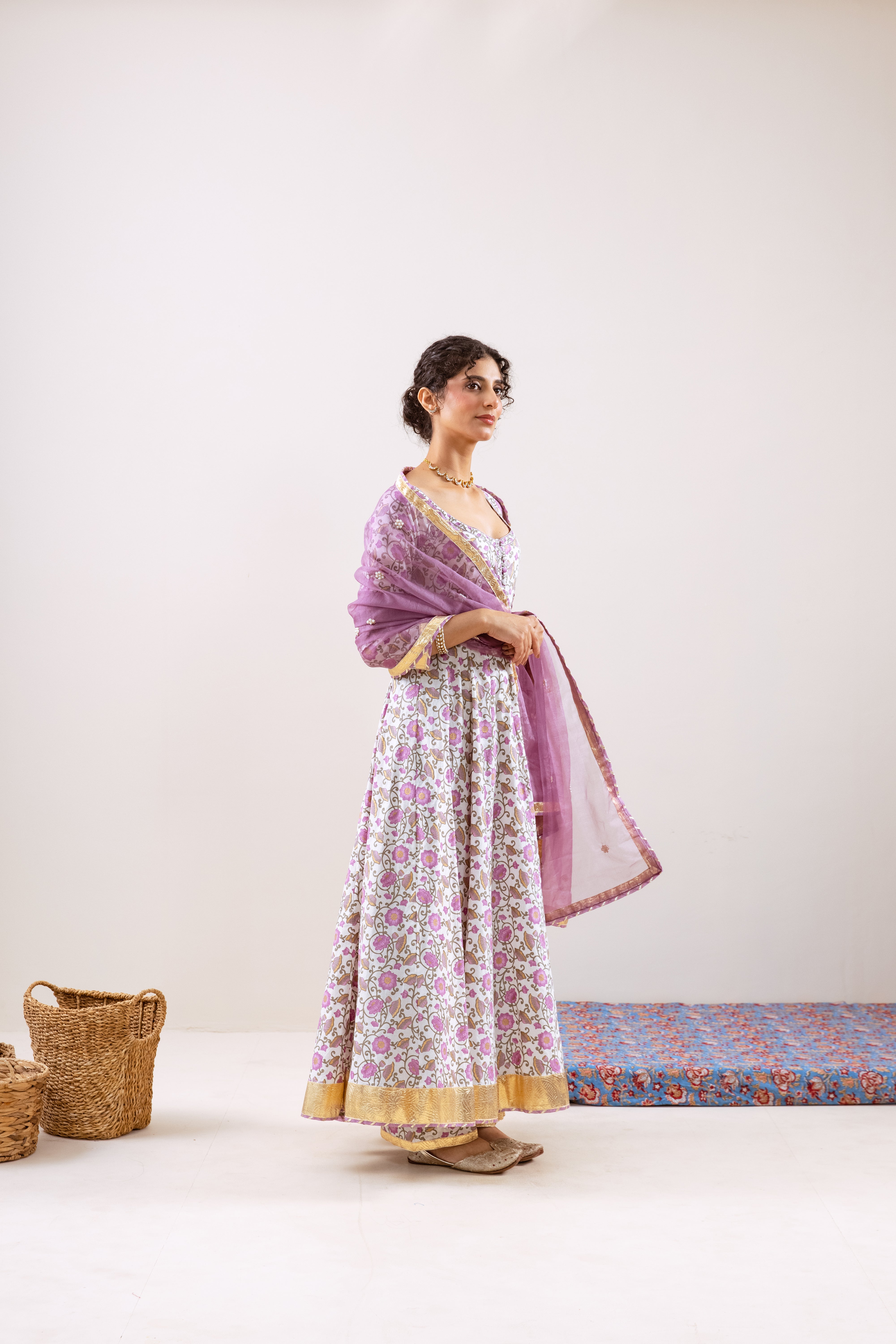Bahara Purple Floral Anarkali Set