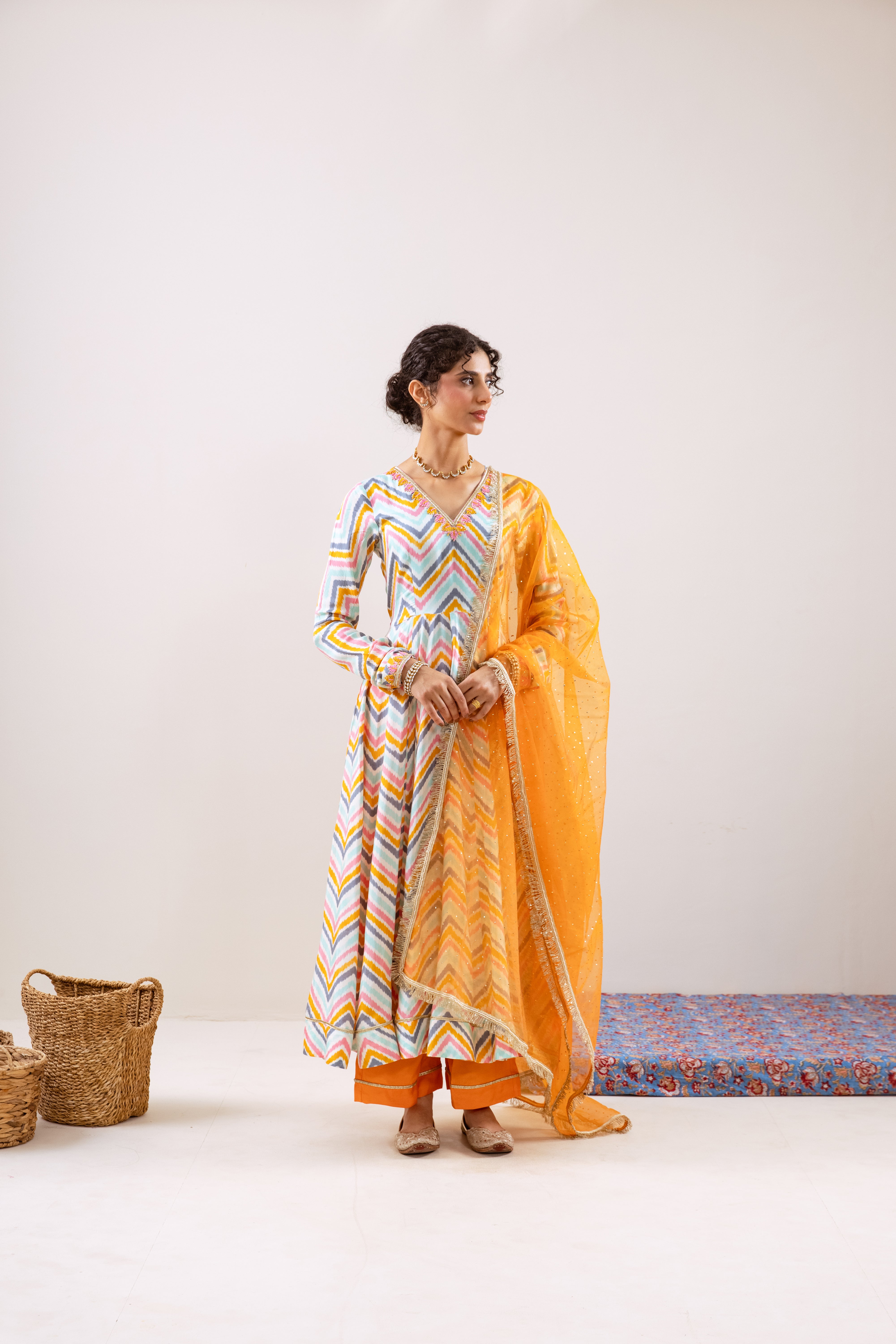 Bahara Turquoise Lehria Anarkali set