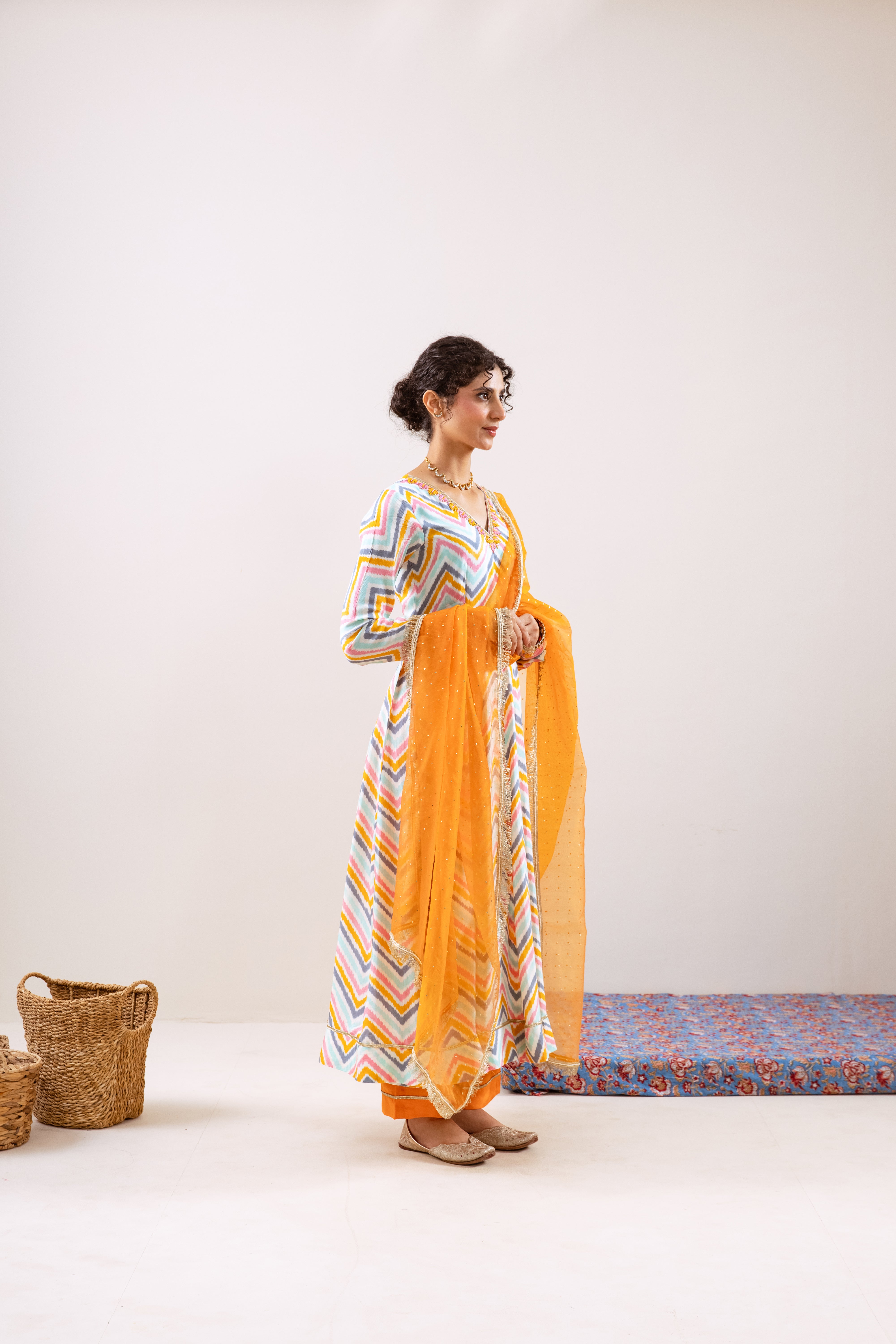 Bahara Turquoise Lehria Anarkali set