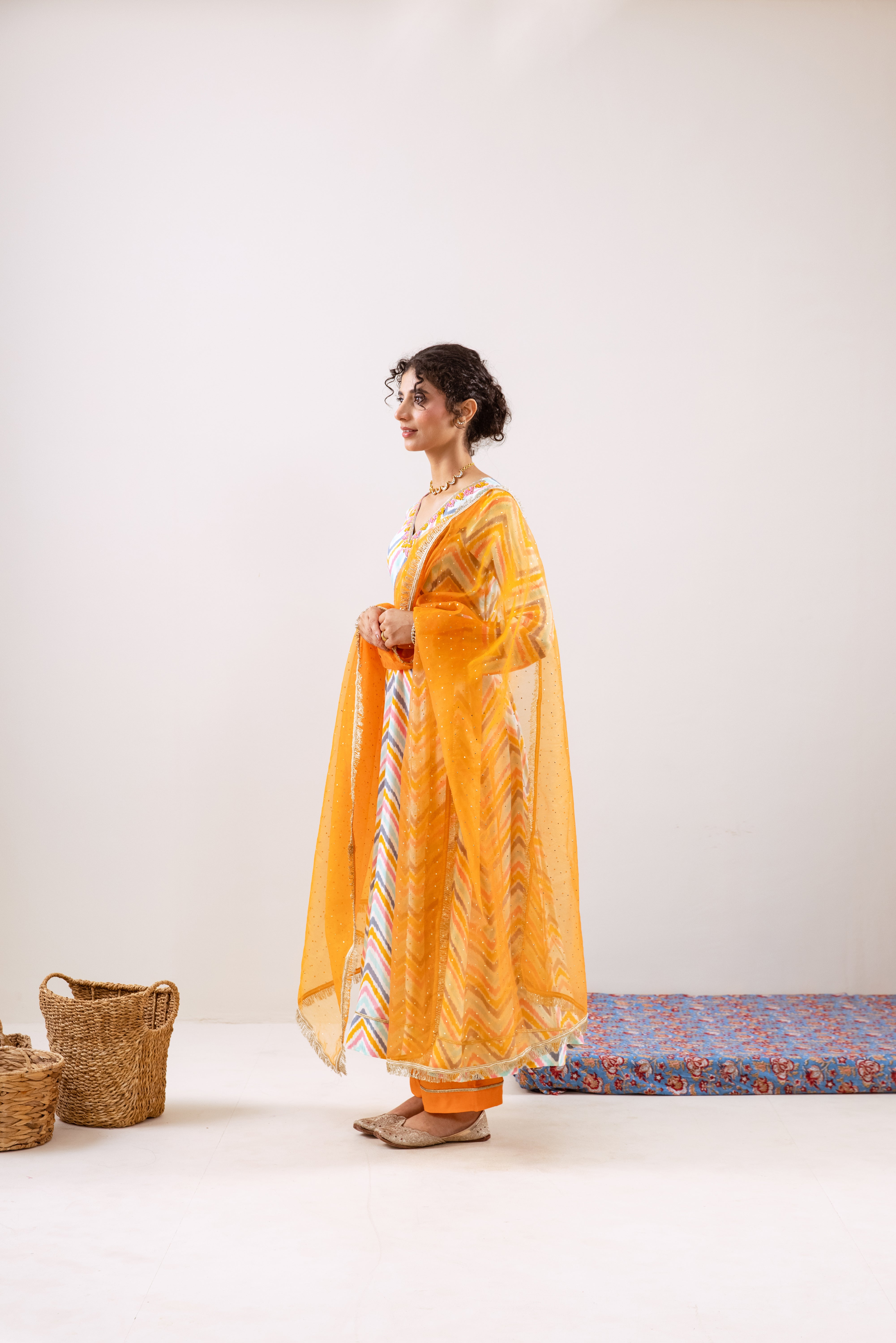 Bahara Turquoise Lehria Anarkali set