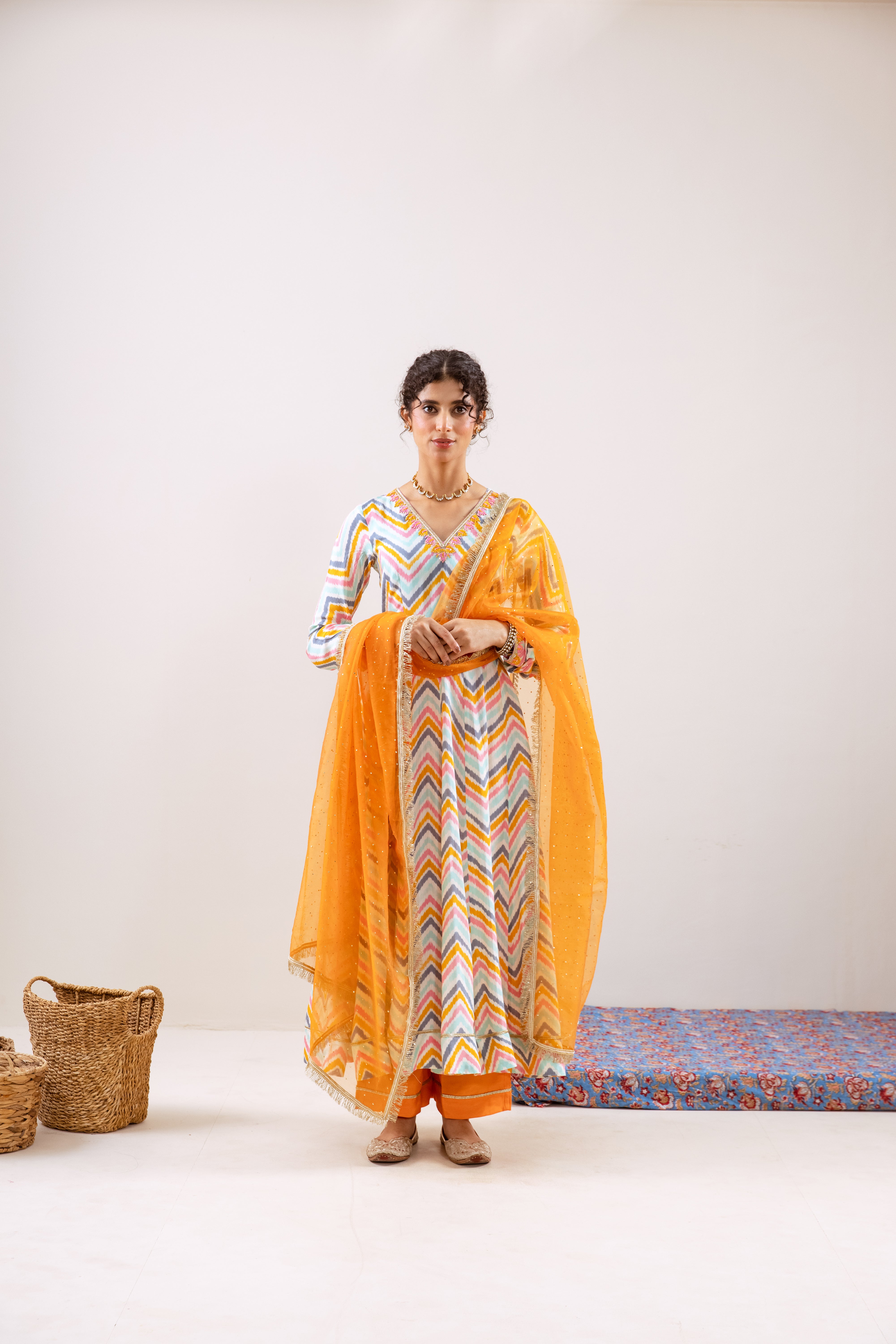 Bahara Turquoise Lehria Anarkali set