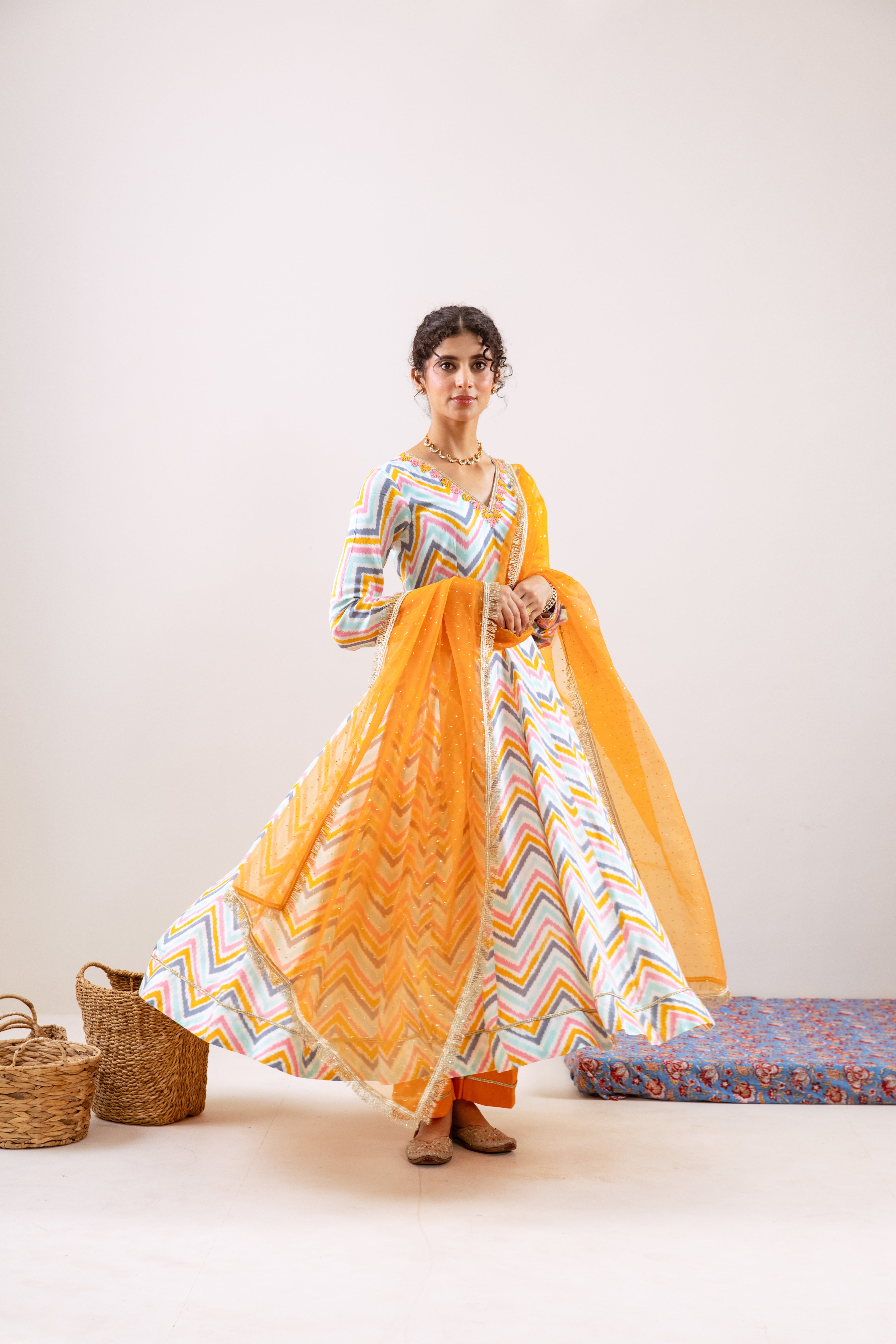 Bahara Turquoise Lehria Anarkali set