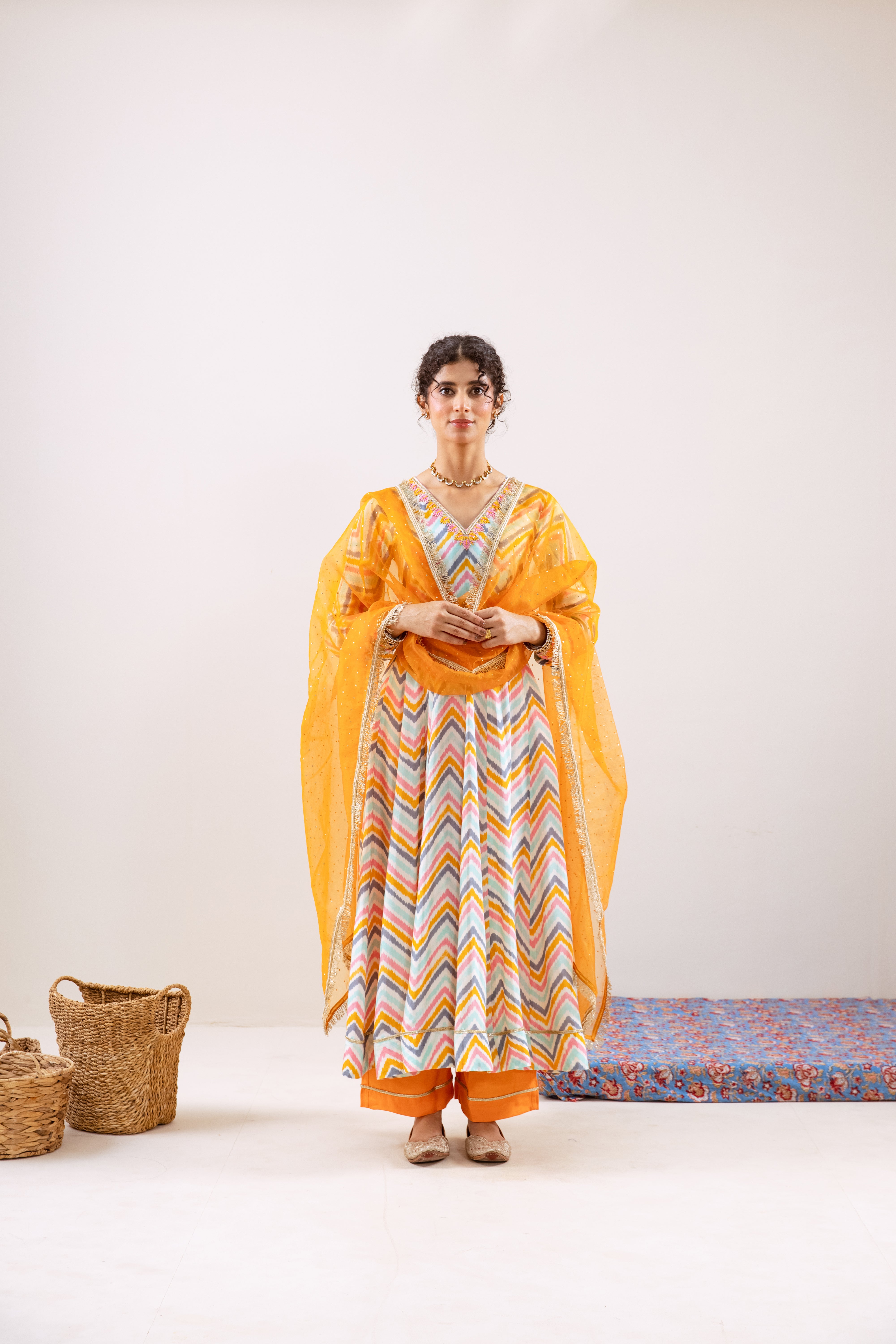 Bahara Turquoise Lehria Anarkali set