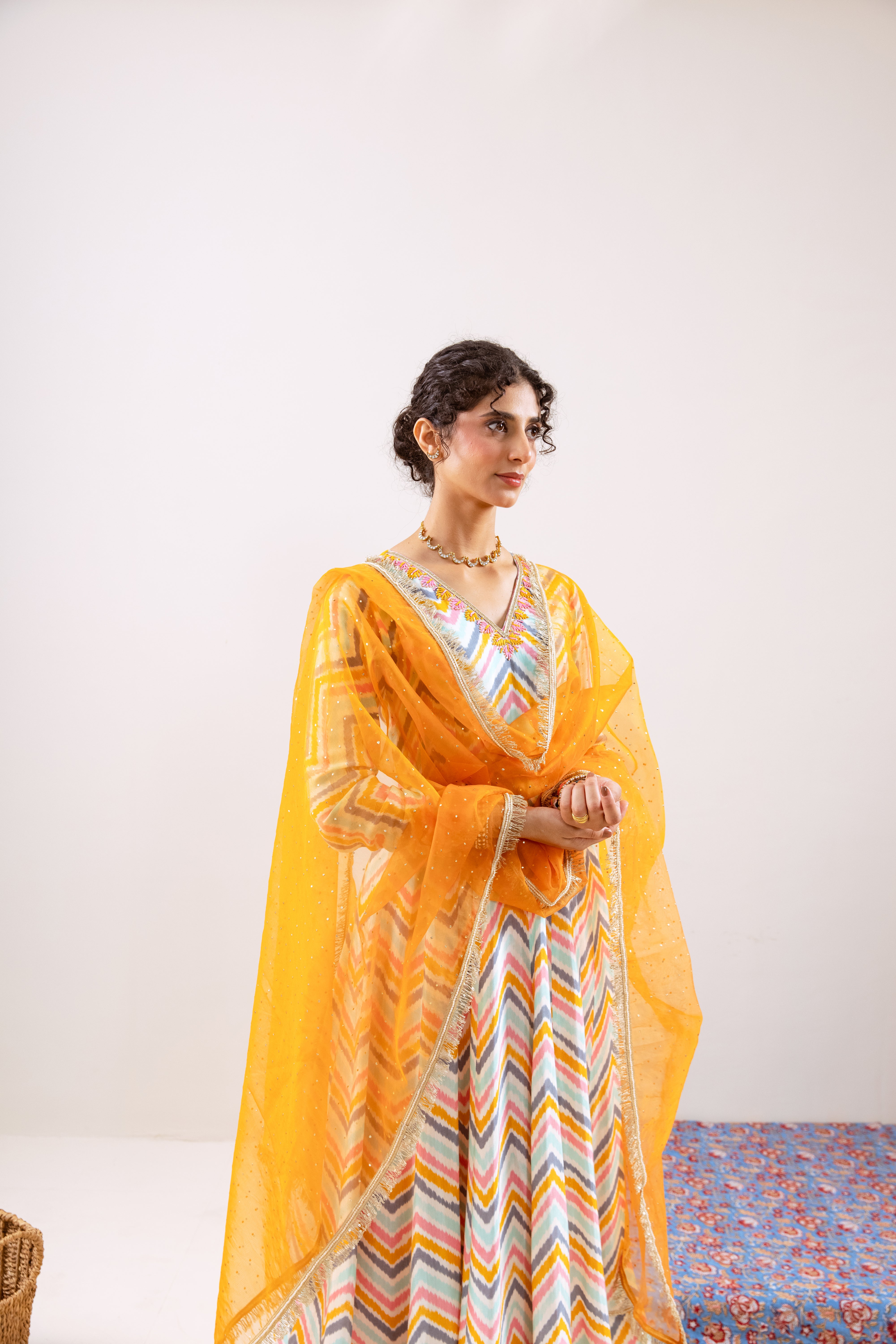 Bahara Turquoise Lehria Anarkali set
