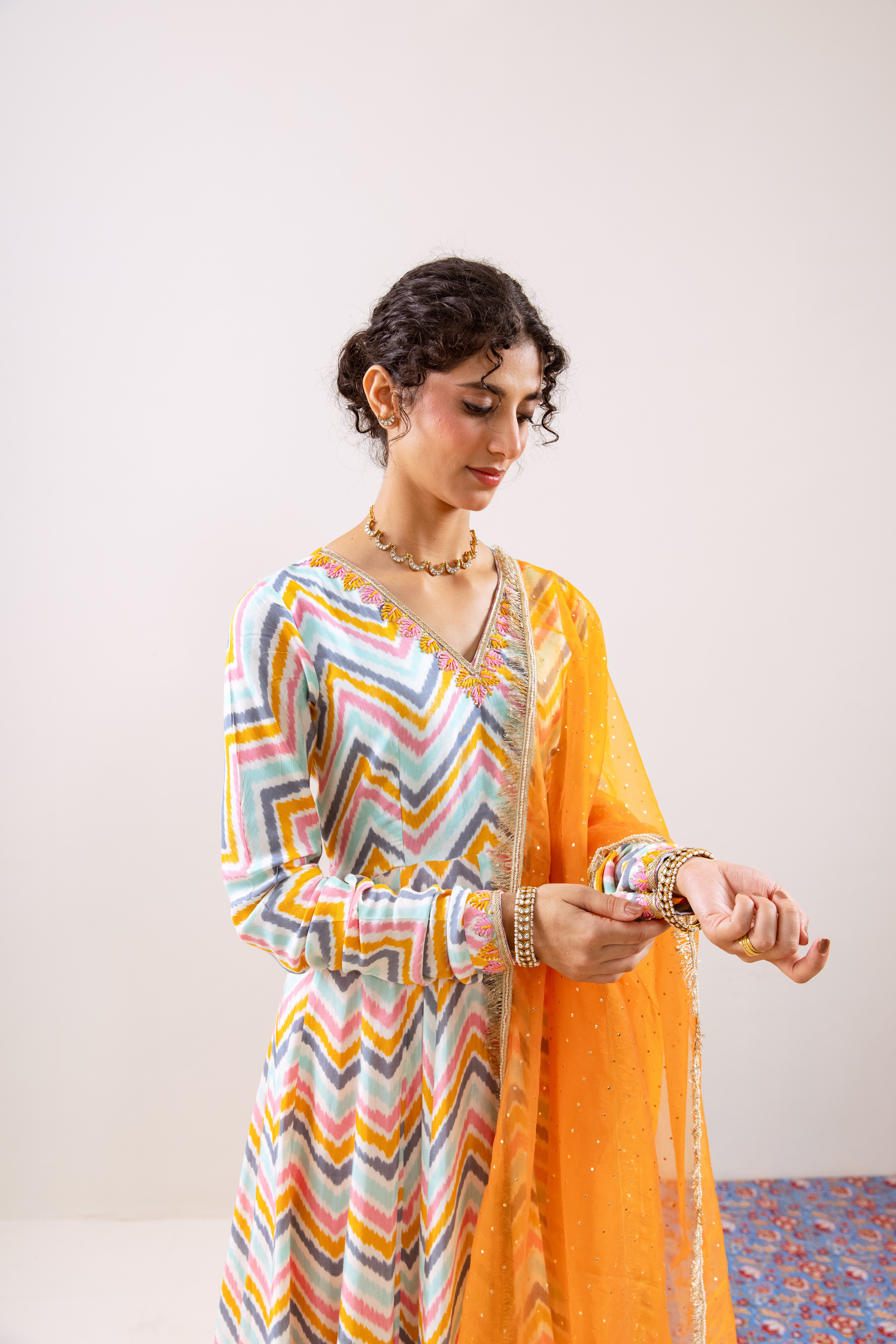 Bahara Turquoise Lehria Anarkali set