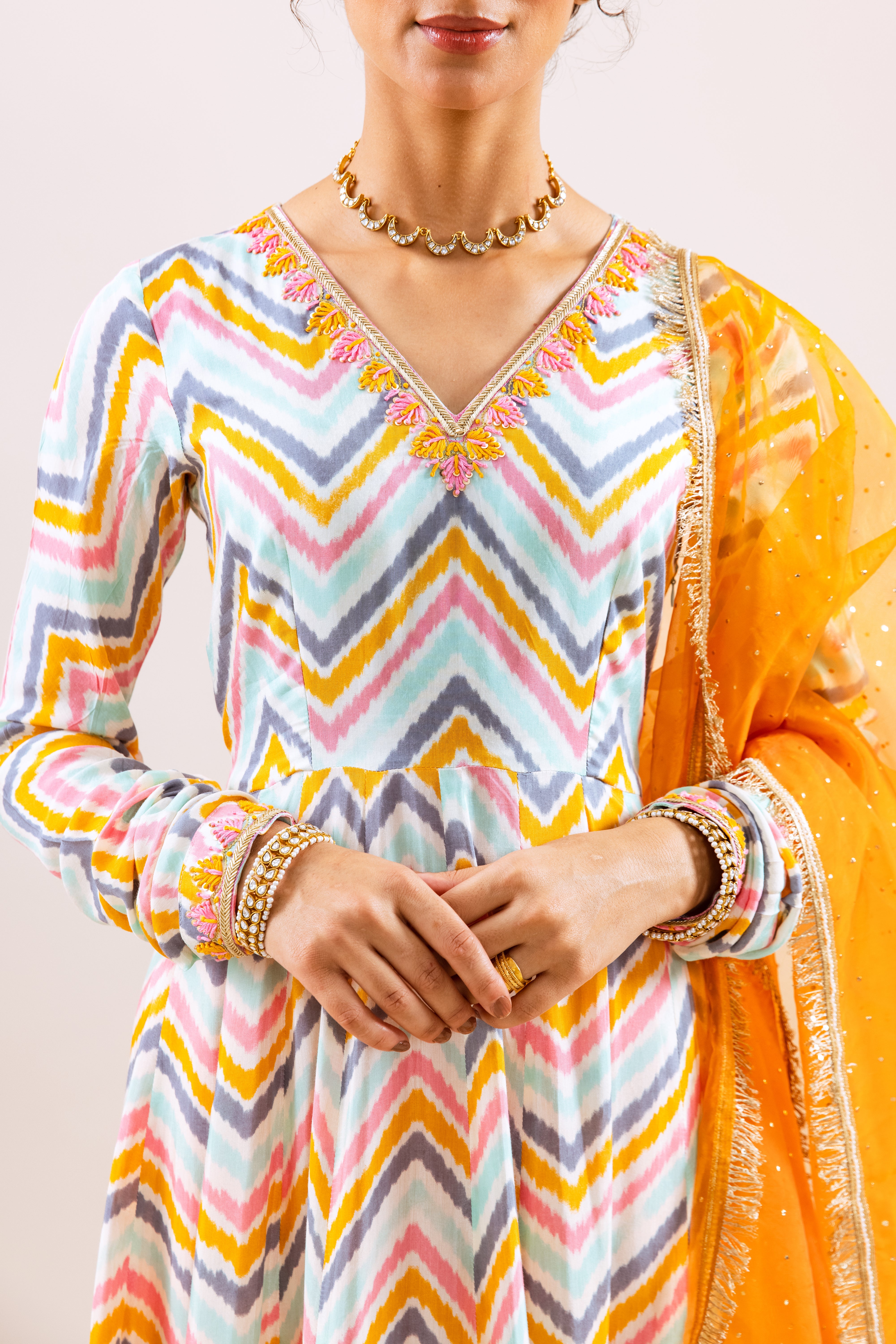 Bahara Turquoise Lehria Anarkali set