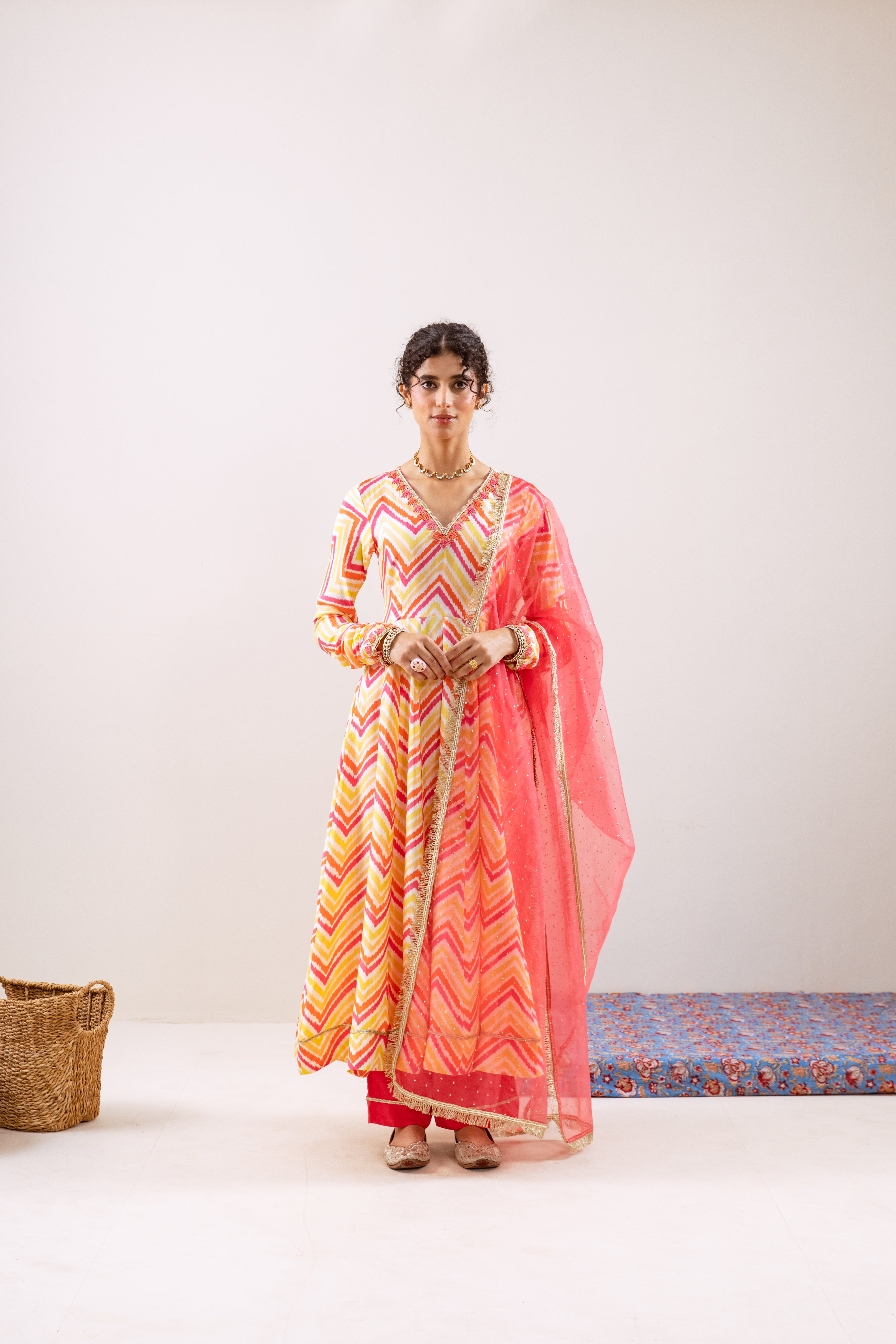 Bahara Pink Lehria Anarkali set