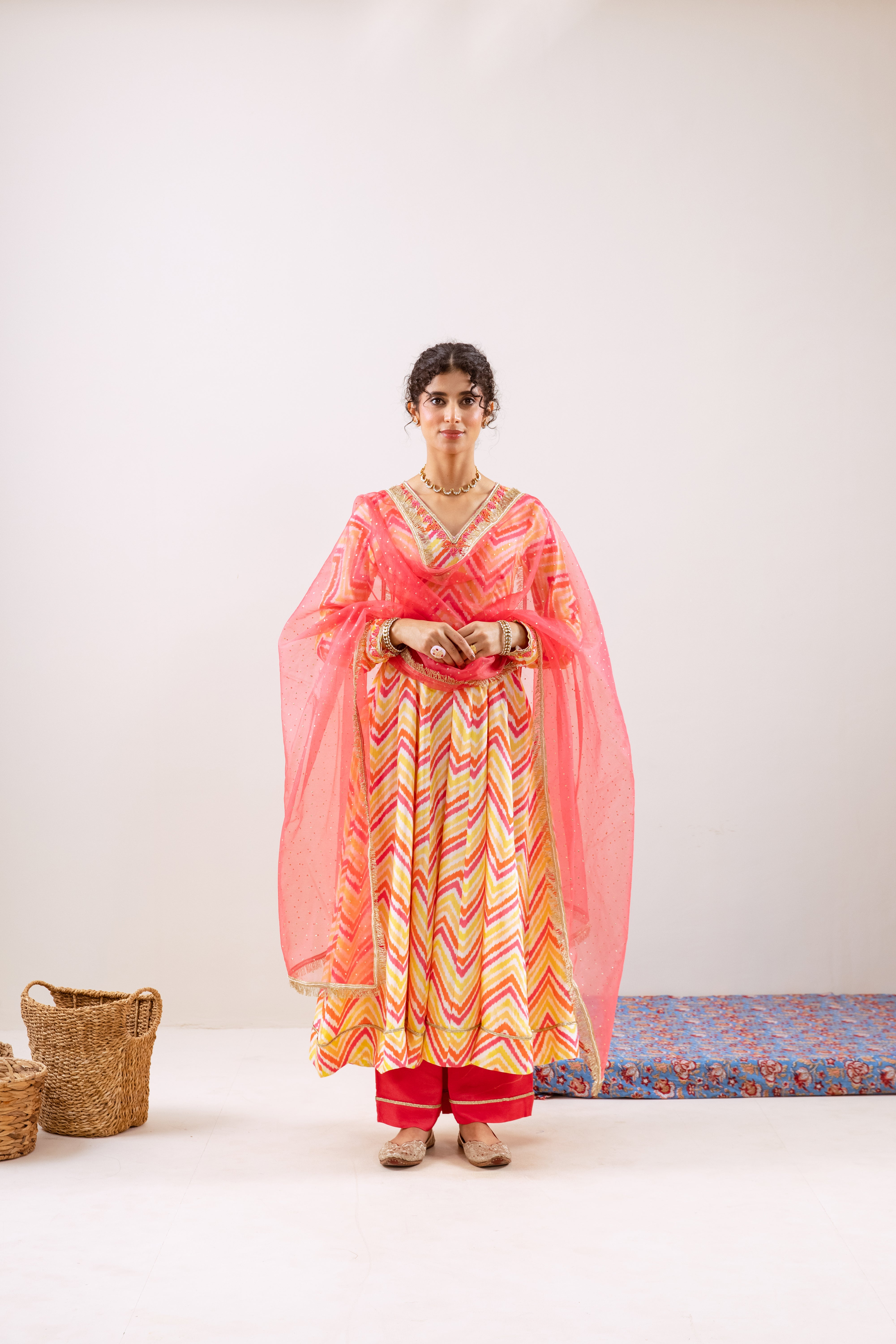 Bahara Pink Lehria Anarkali set