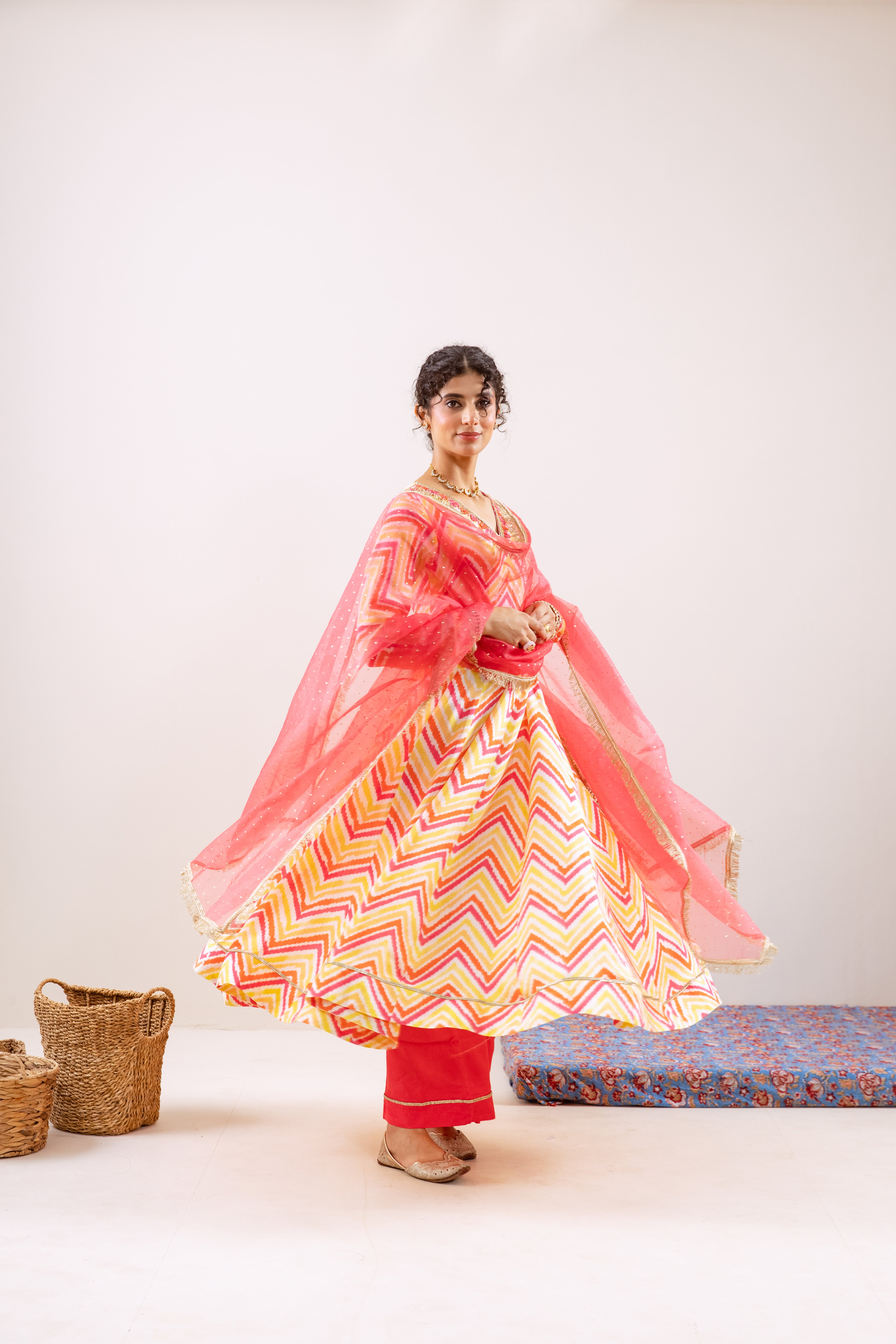 Bahara Pink Lehria Anarkali set