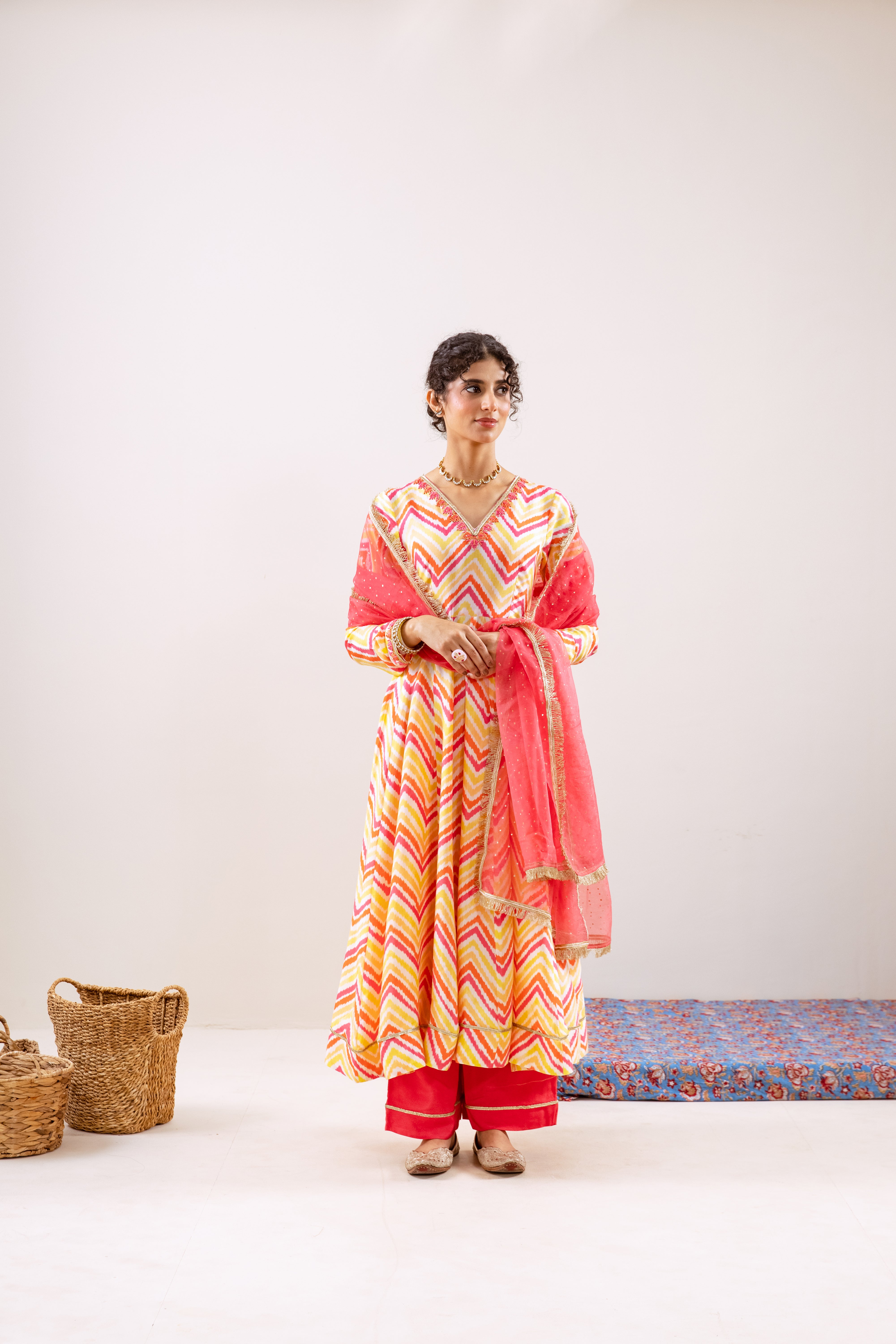 Bahara Pink Lehria Anarkali set