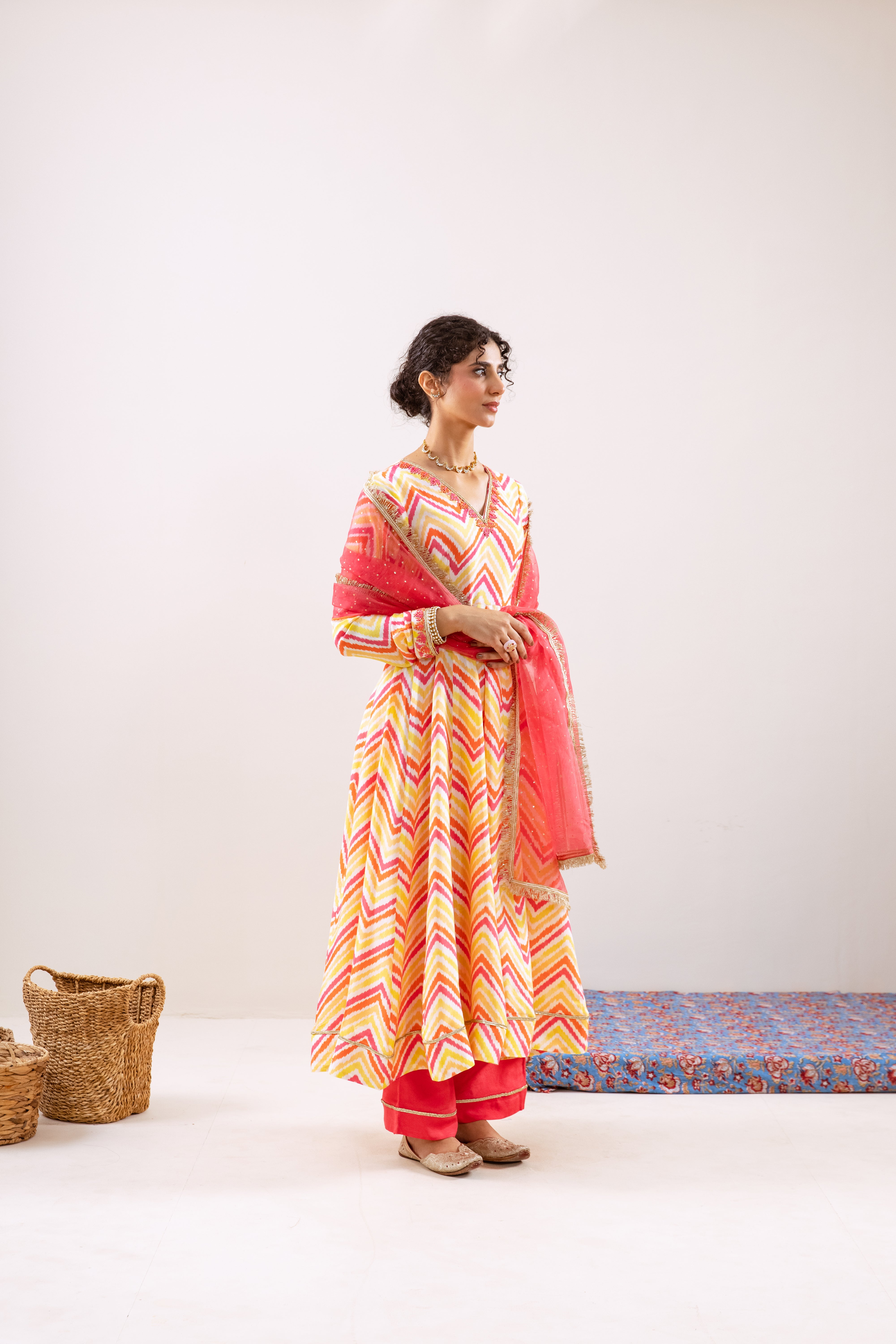 Bahara Pink Lehria Anarkali set