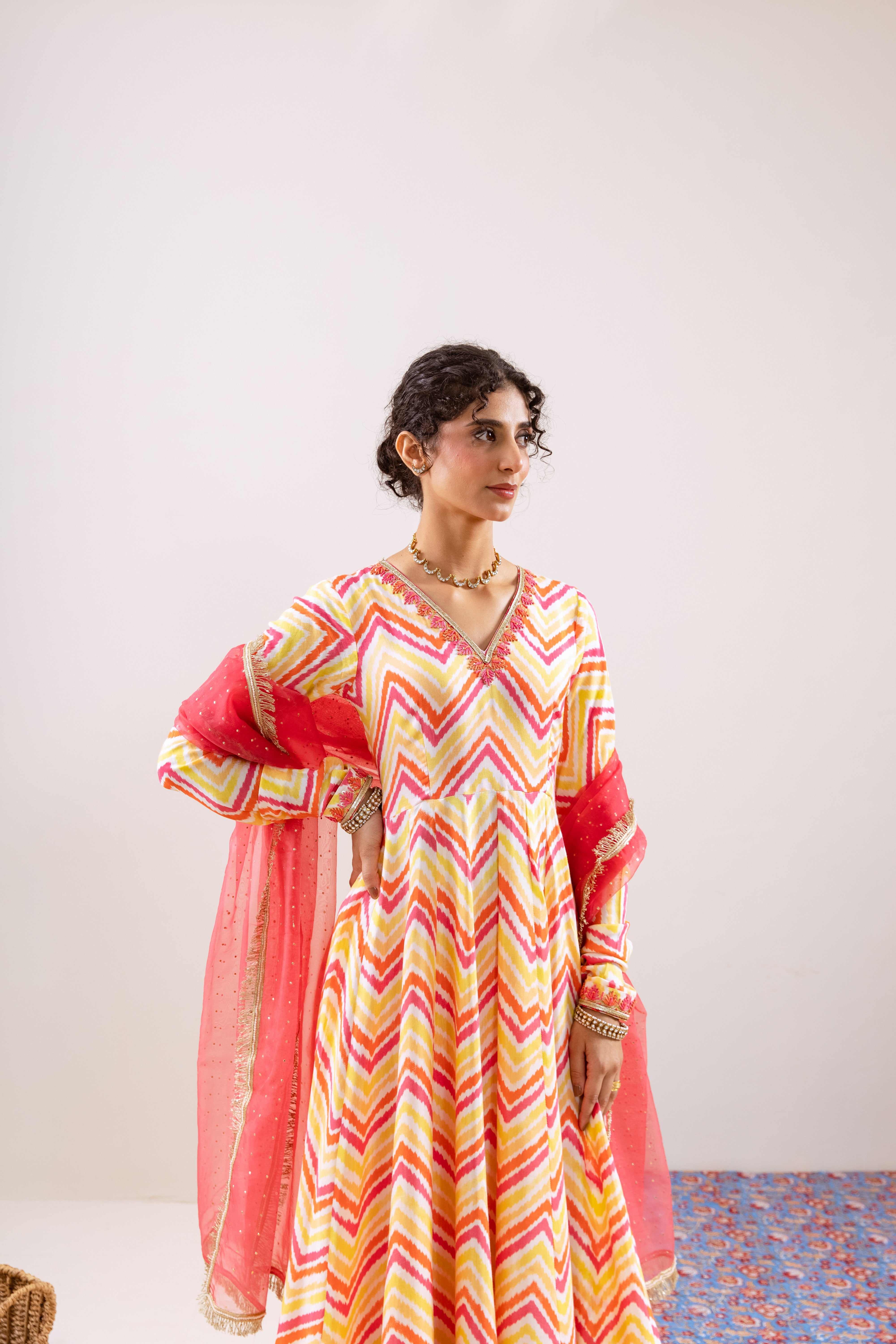 Bahara Pink Lehria Anarkali set