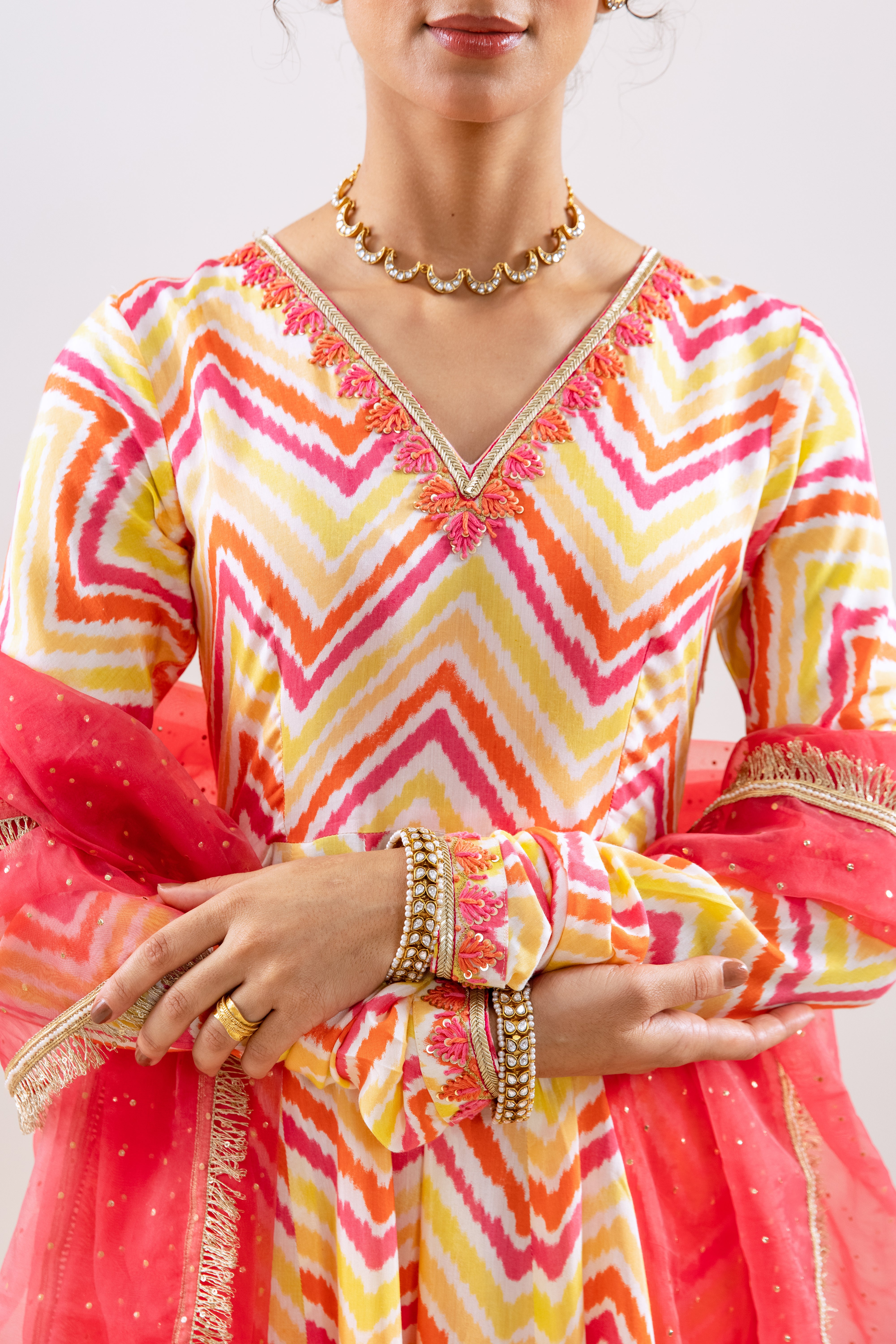 Bahara Pink Lehria Anarkali set