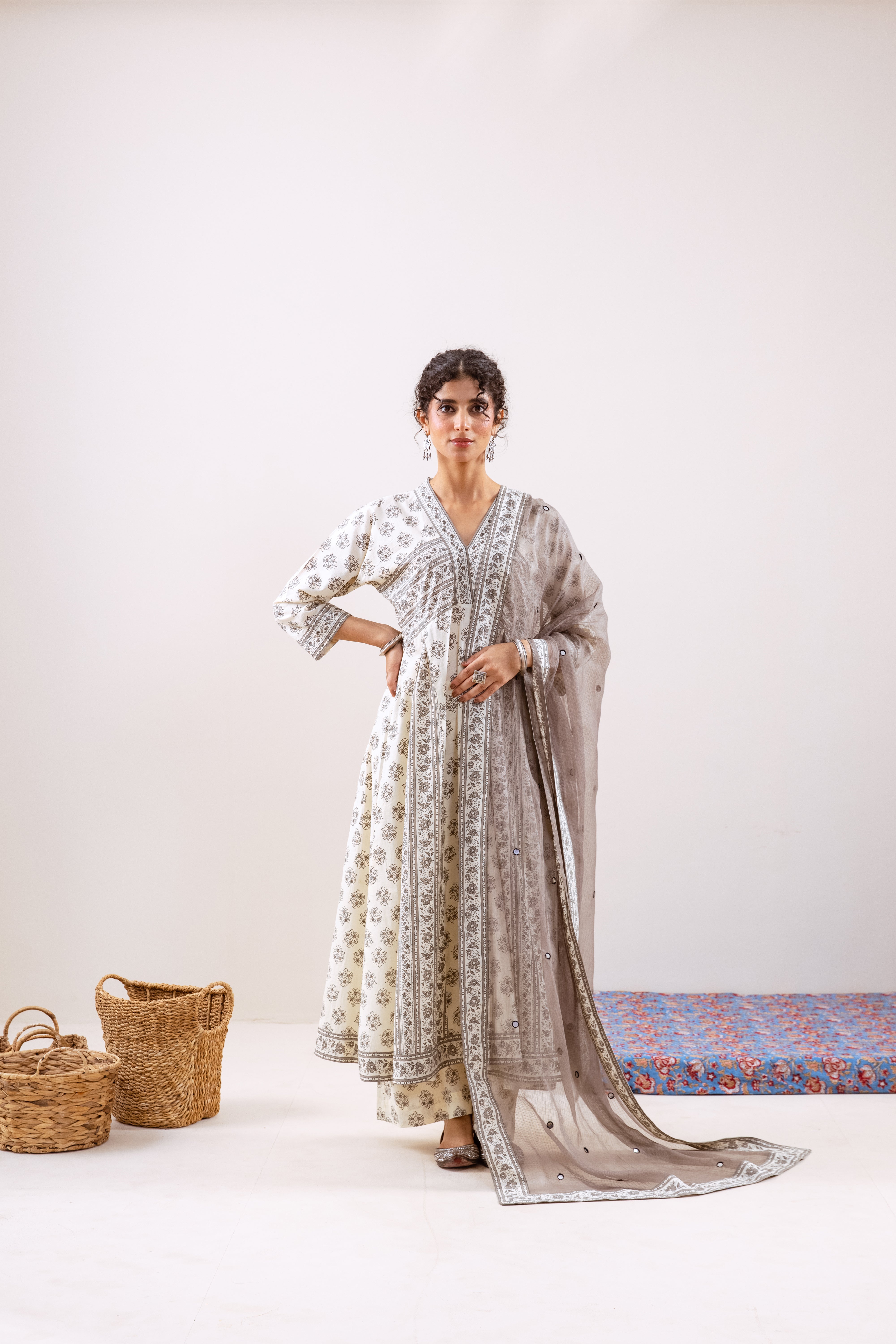 Bahara Grey Floral Anarkali set