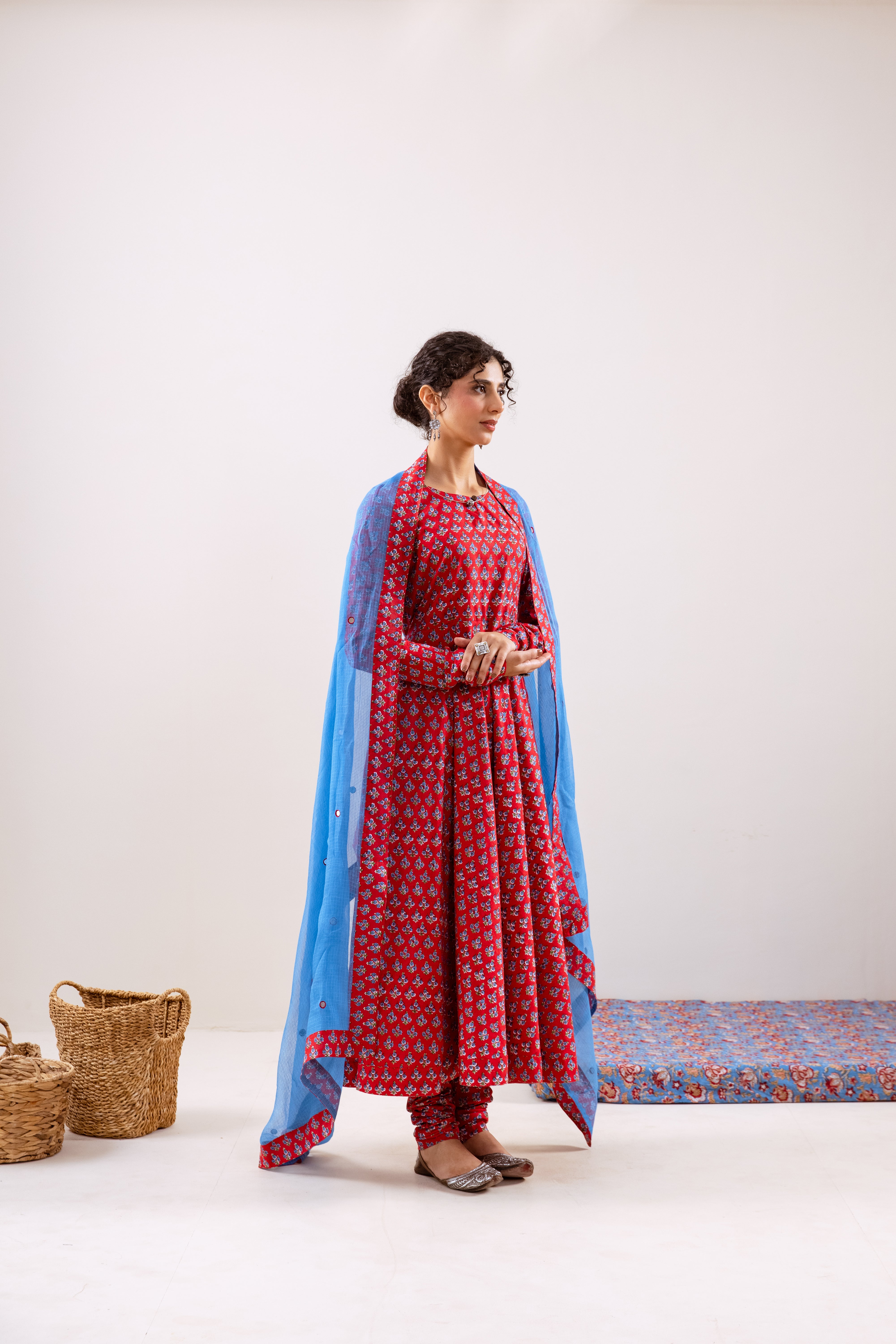 Bahara Red blue Anarkali set