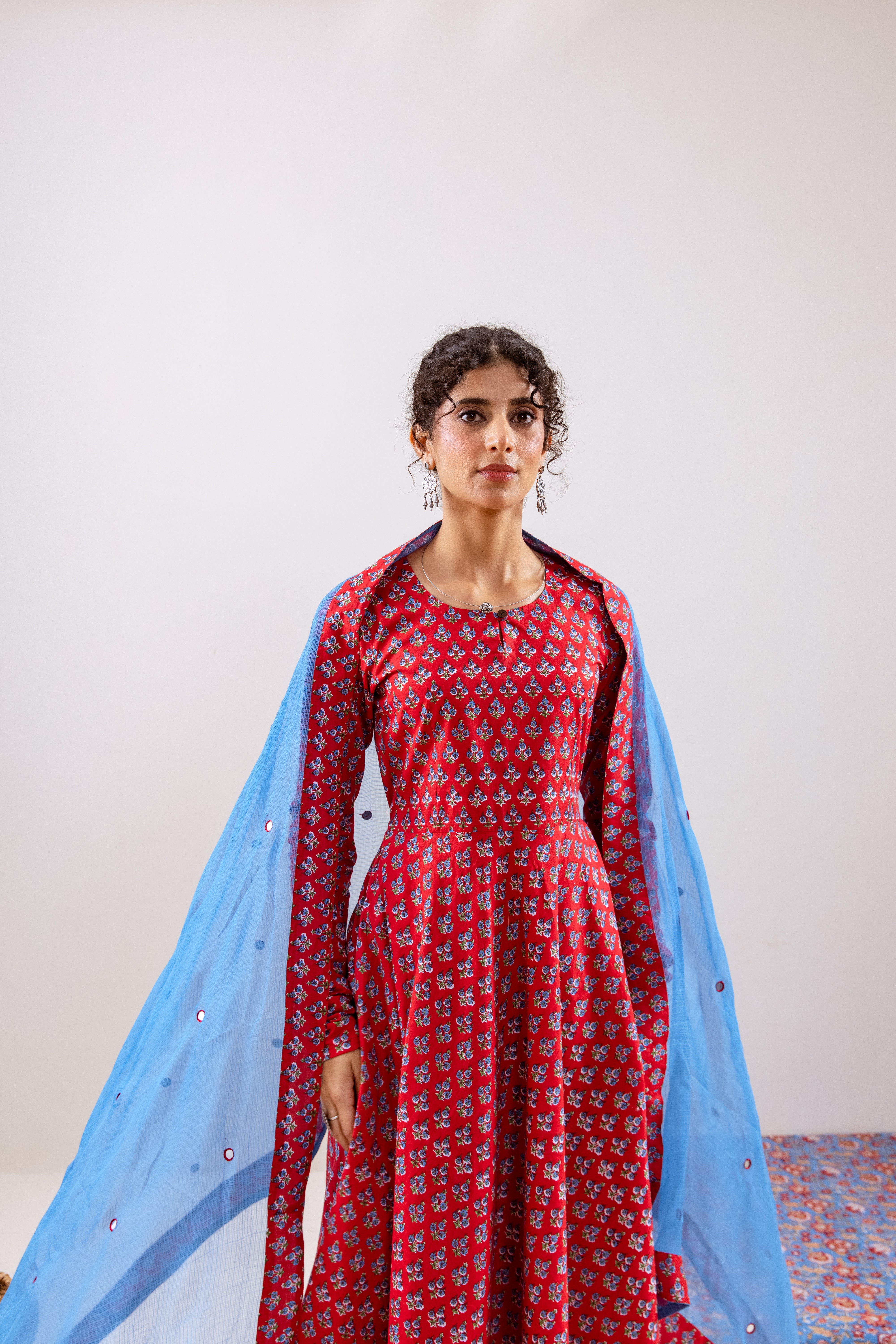 Bahara Red blue Anarkali set