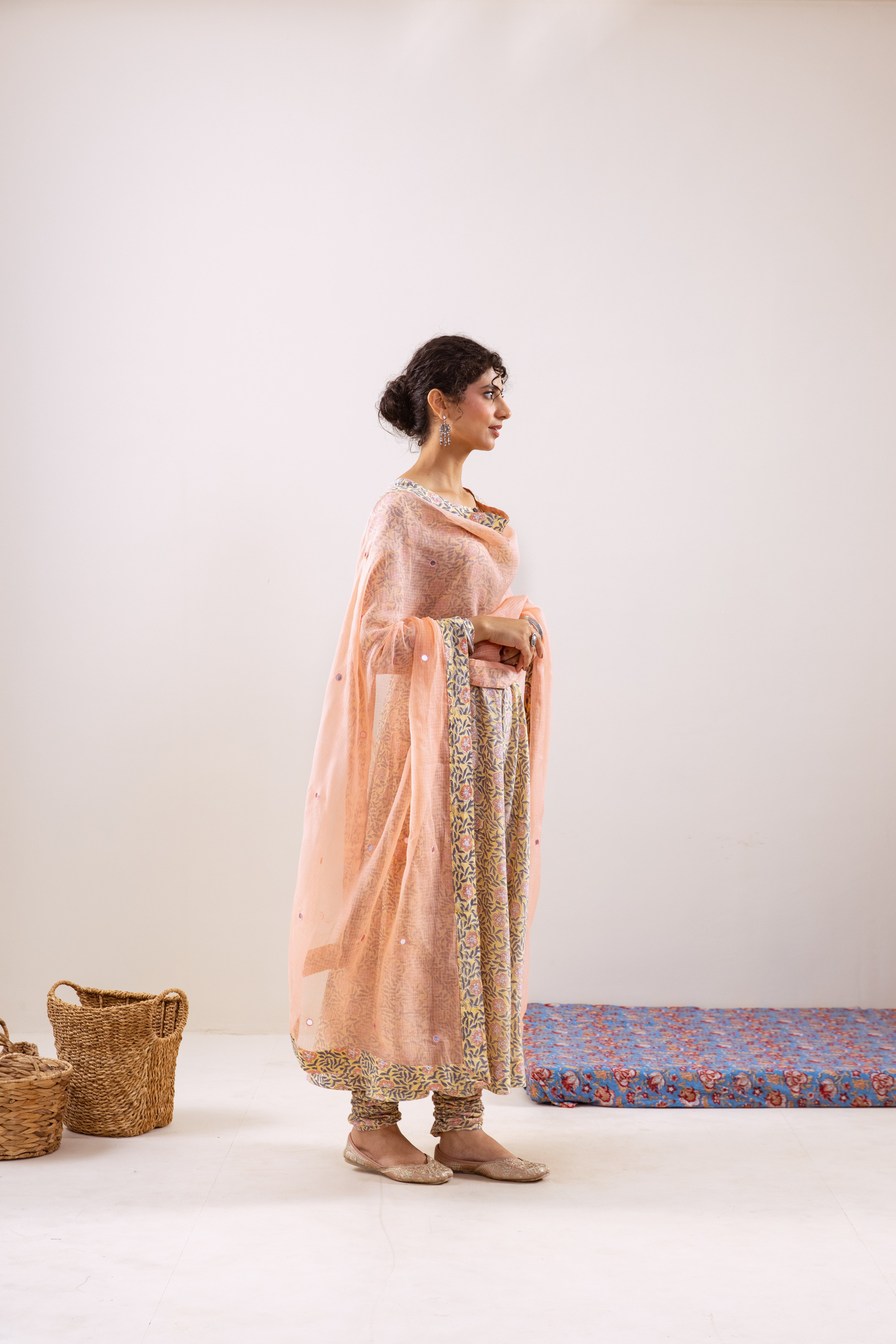 Bahara peach floral Anarkali set