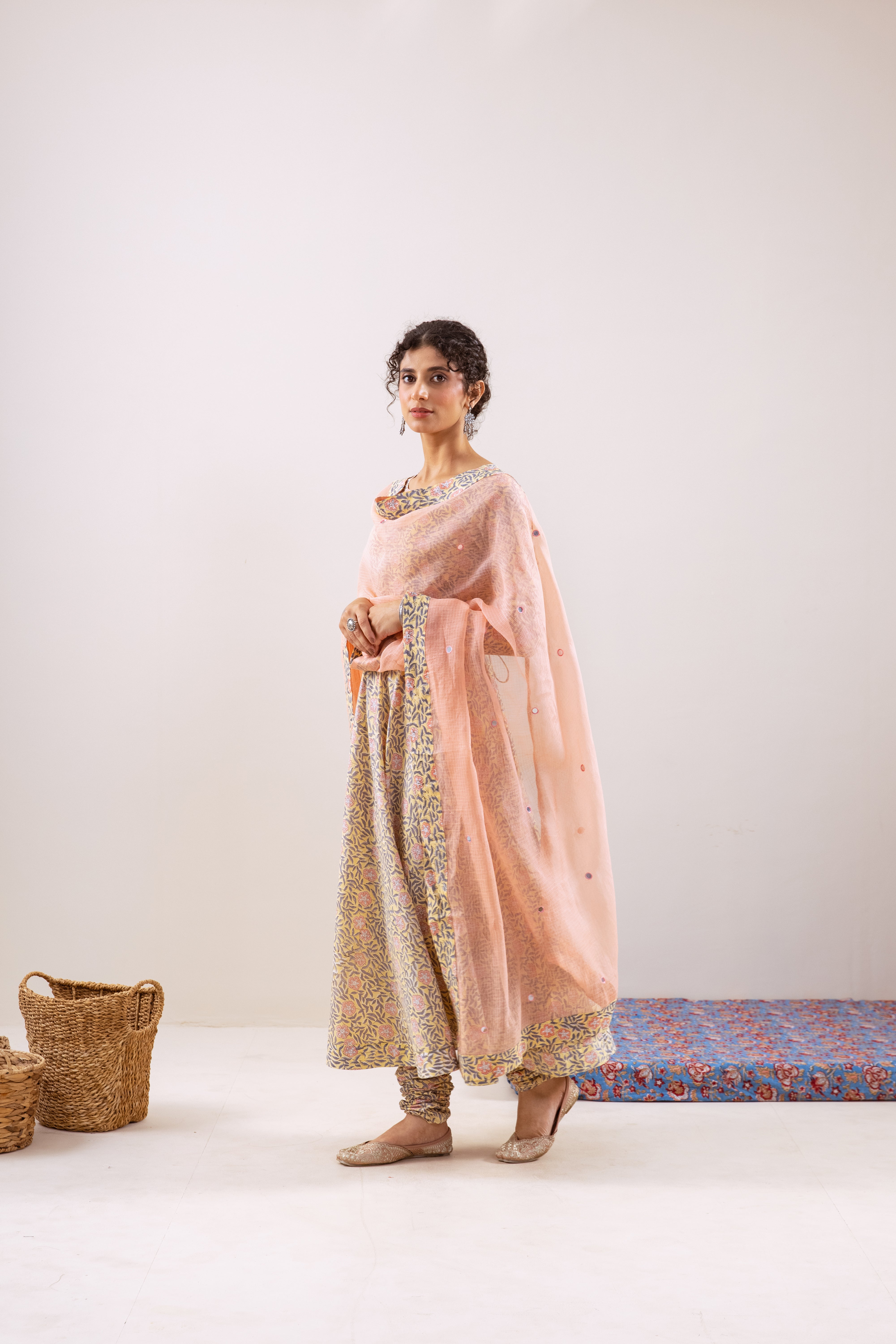 Bahara peach floral Anarkali set