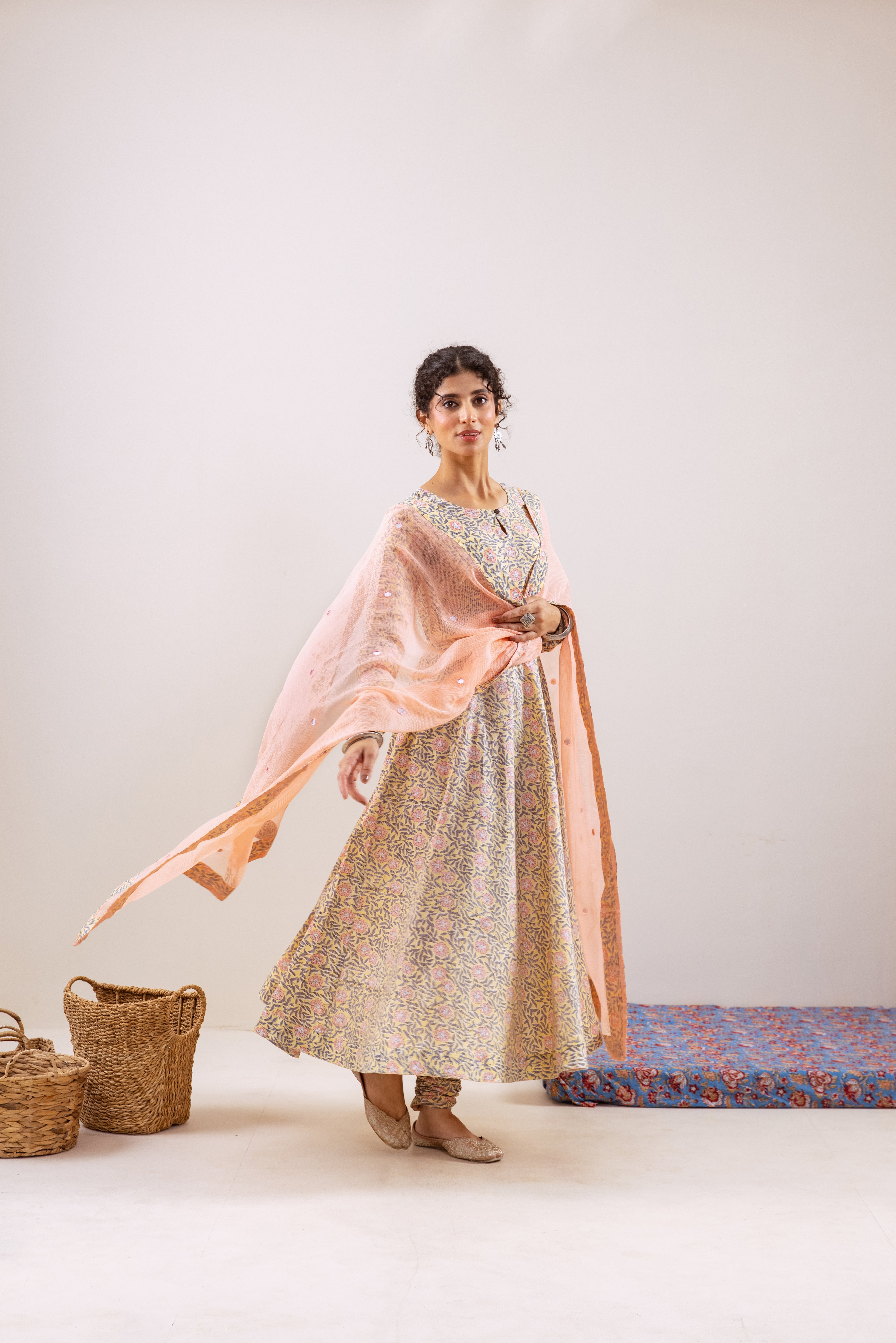 Bahara peach floral Anarkali set