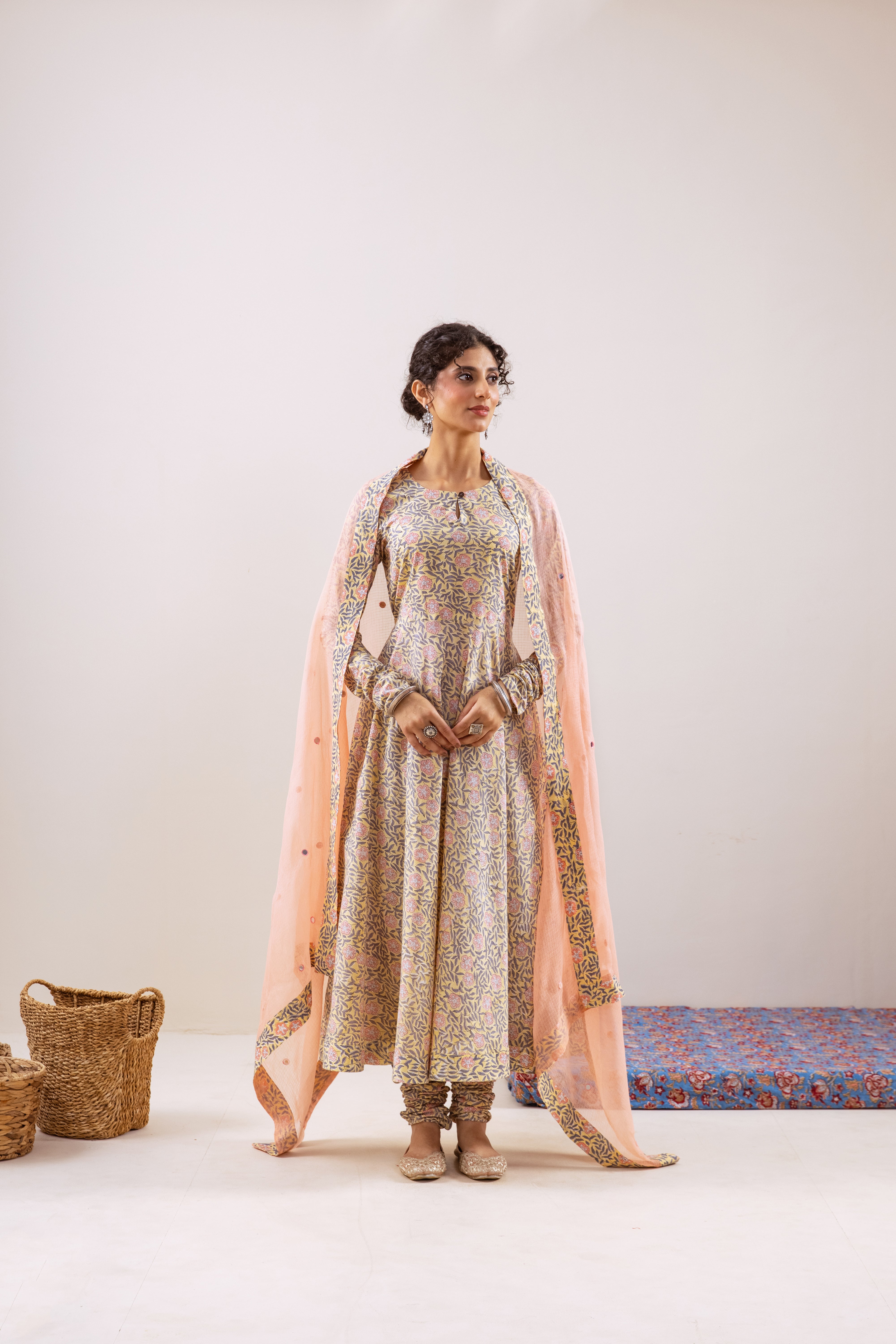 Bahara peach floral Anarkali set