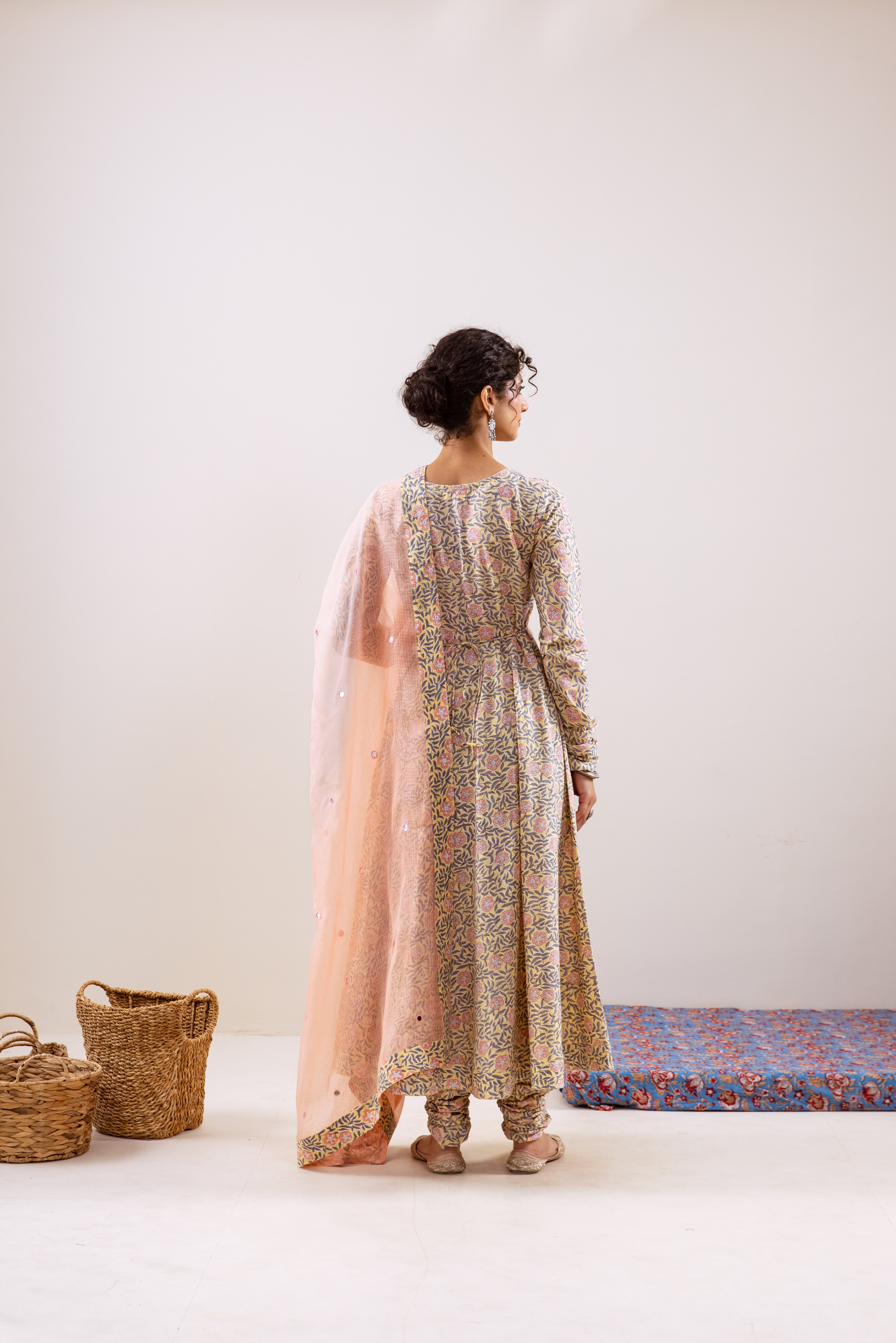 Bahara peach floral Anarkali set