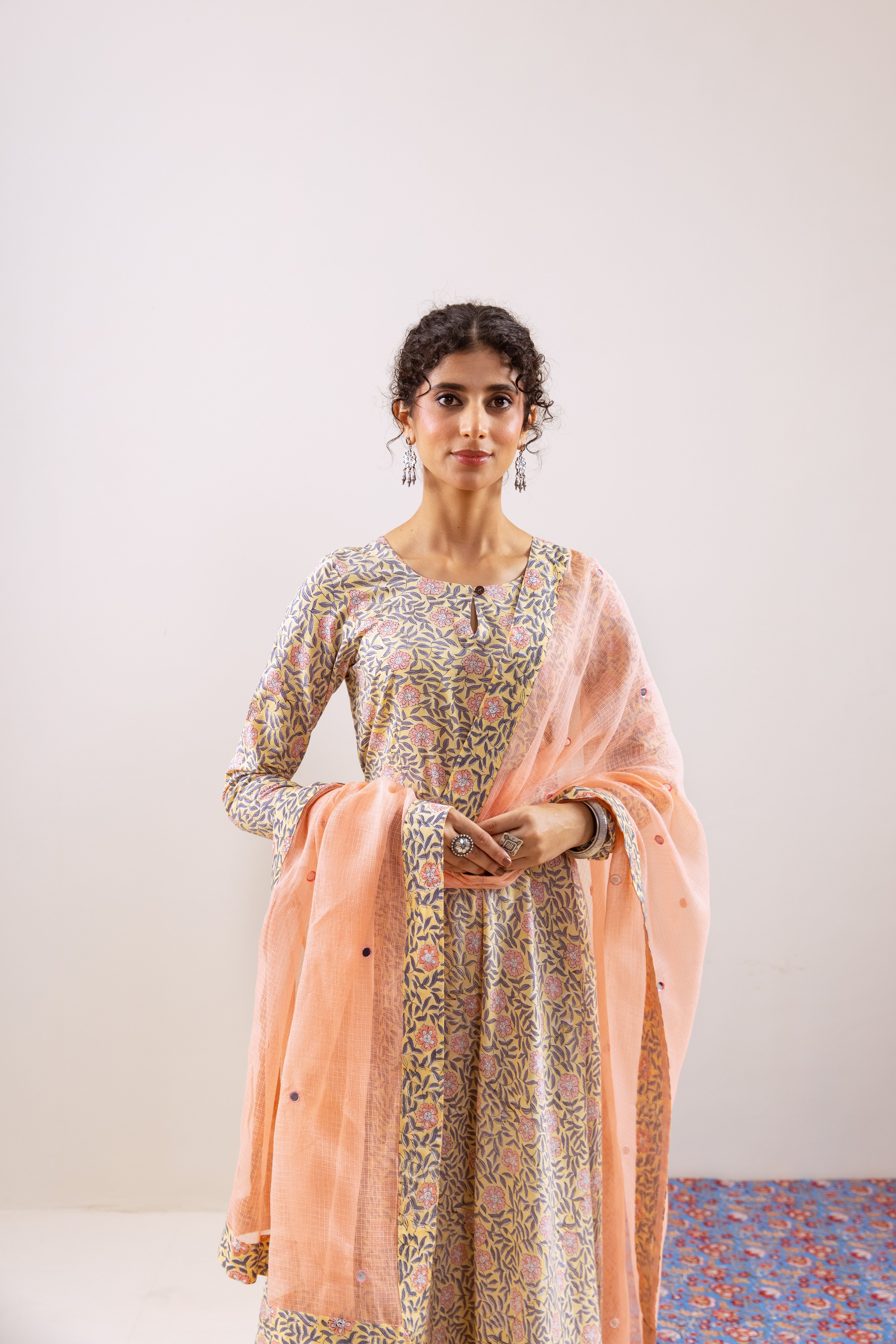 Bahara peach floral Anarkali set