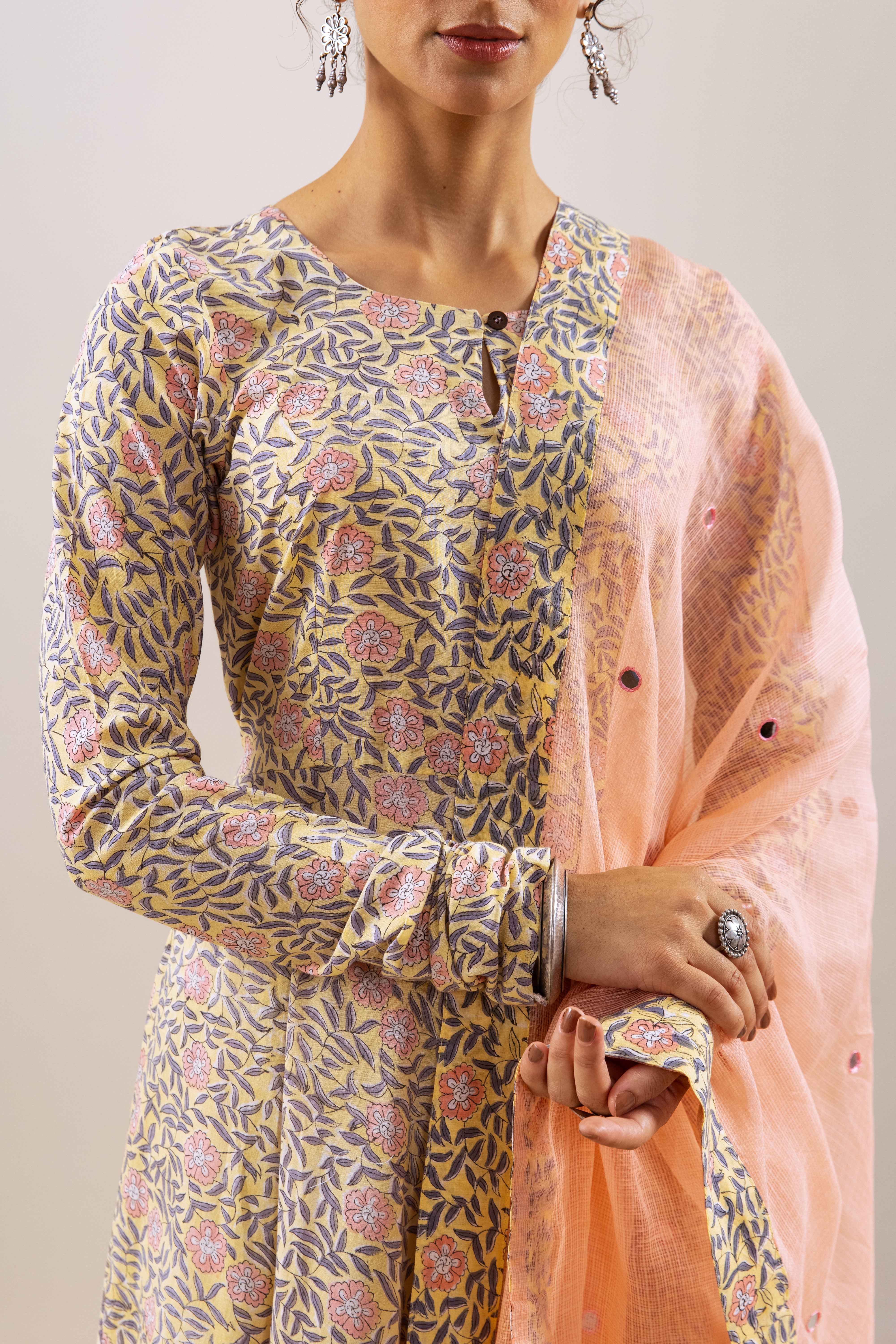 Bahara peach floral Anarkali set