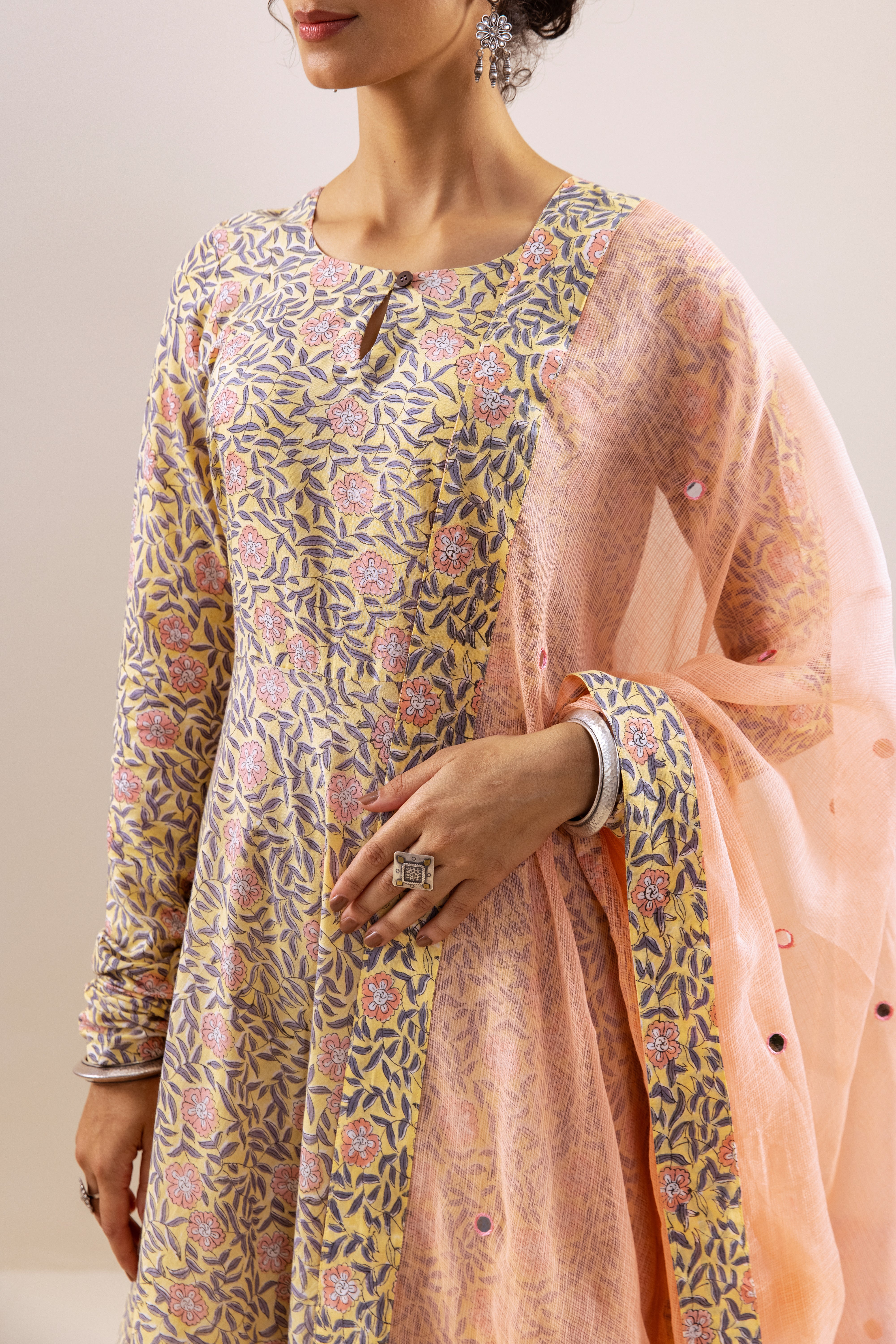 Bahara peach floral Anarkali set