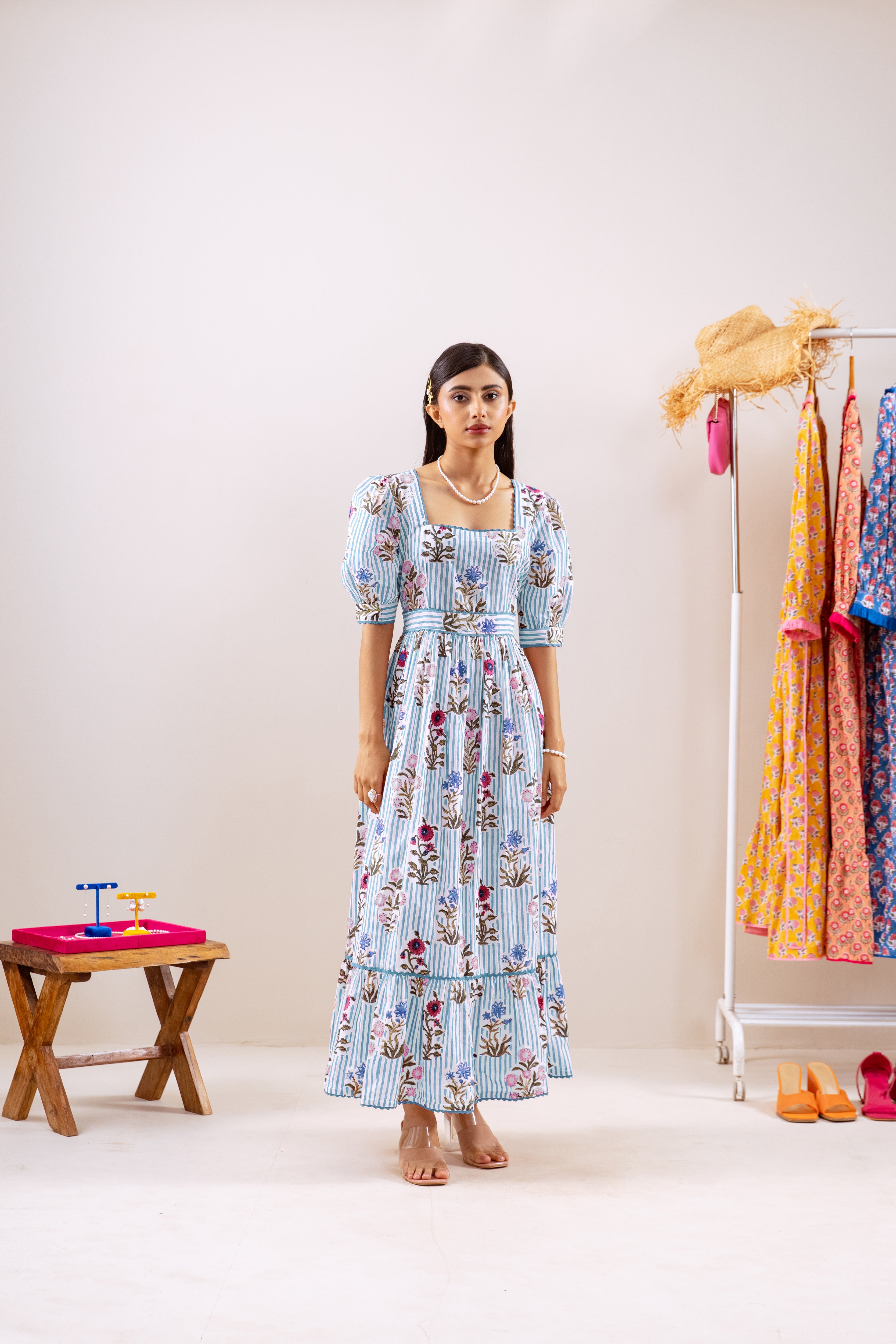 Turquoise stripe & motif dress