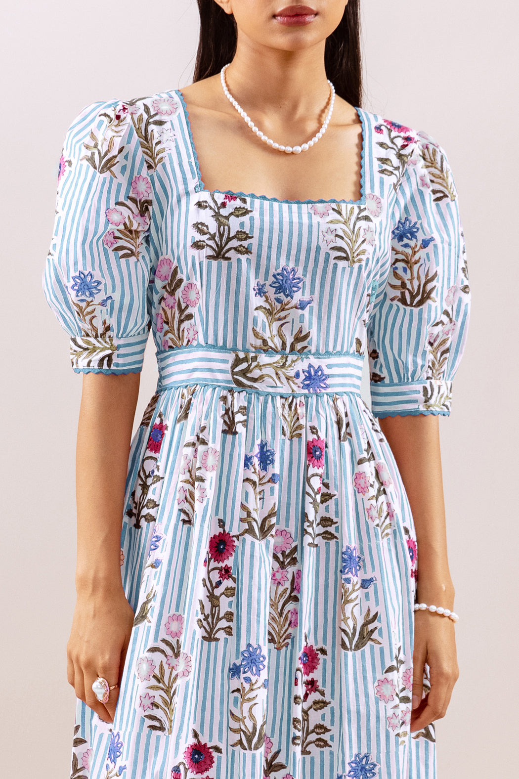 Turquoise stripe & motif dress