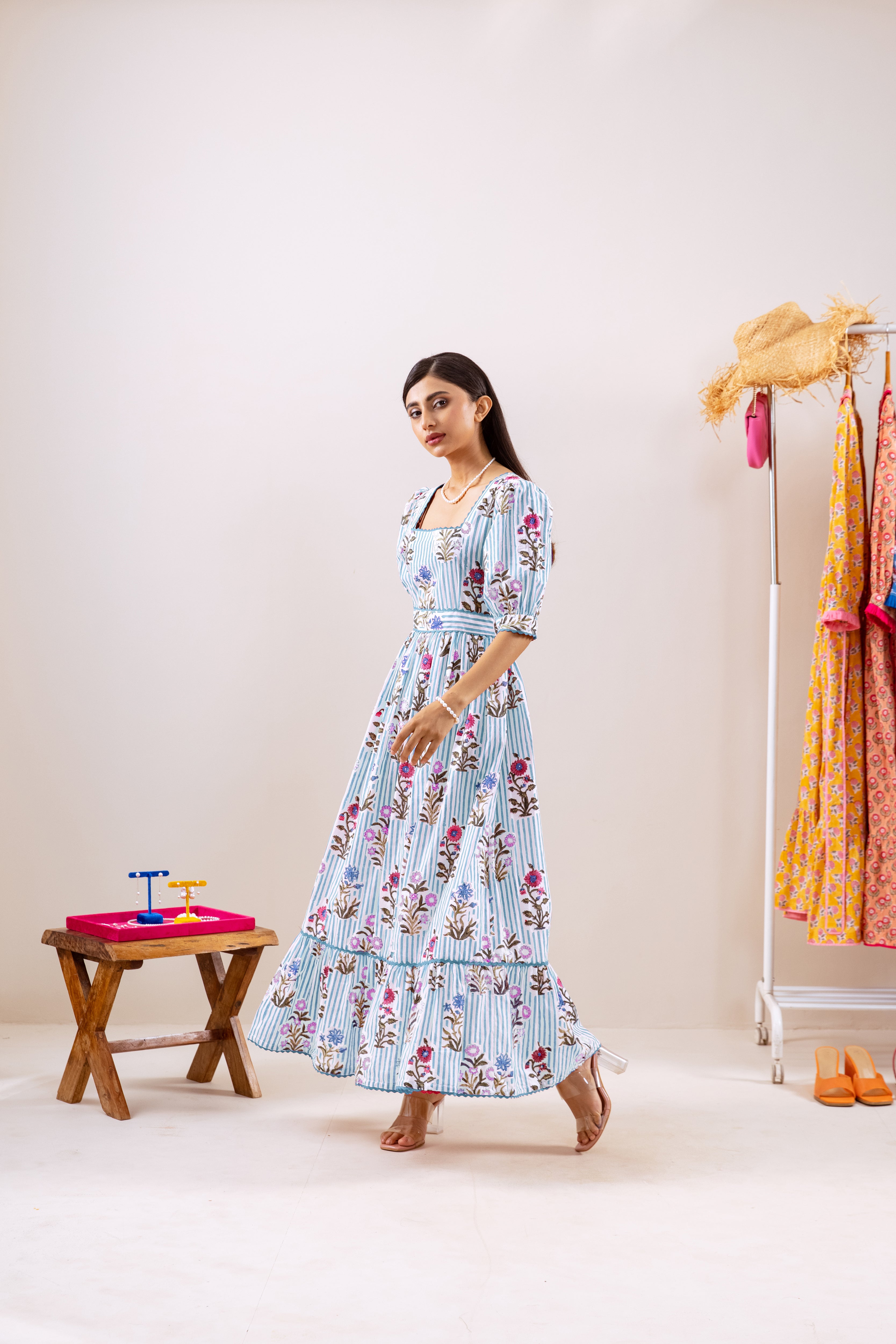 Turquoise stripe & motif dress