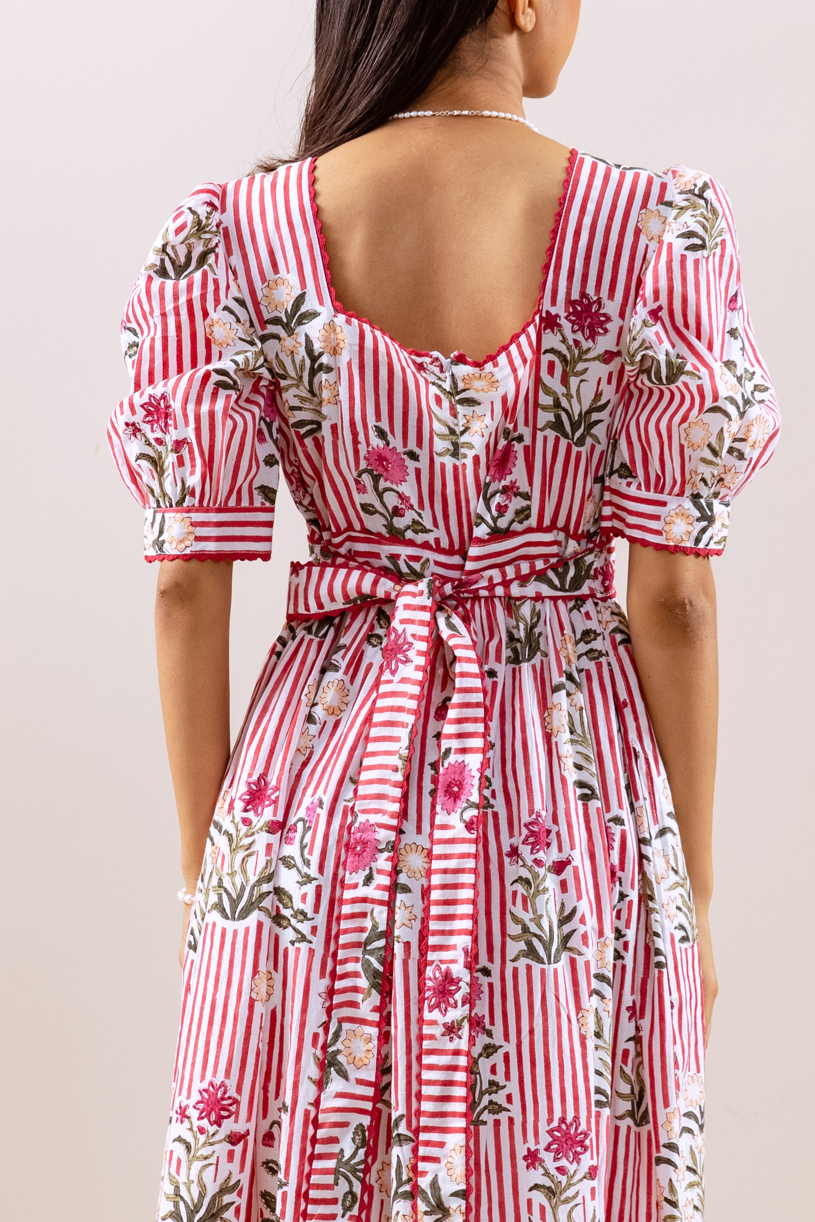 Red stripe & motif dress