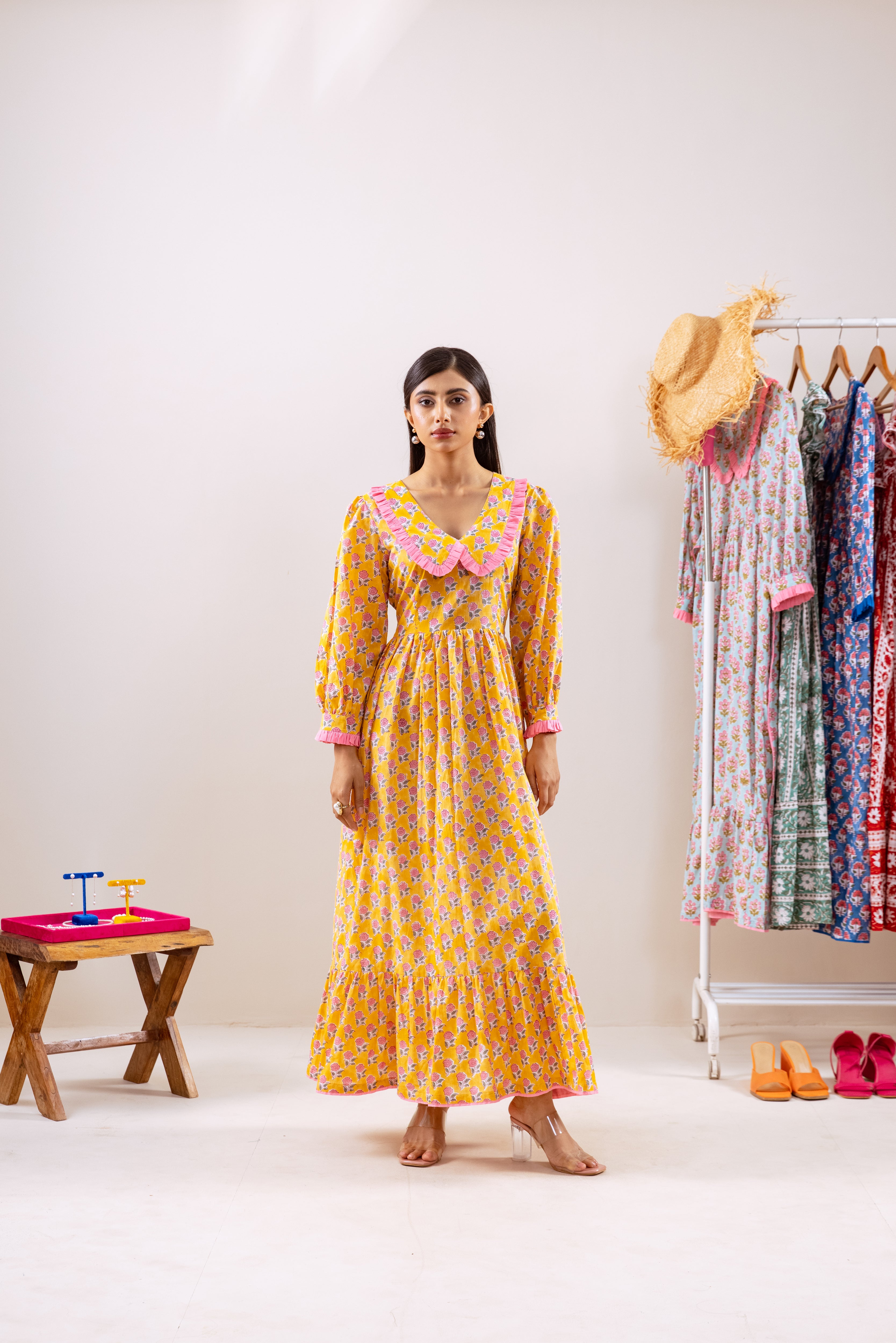 Yellow Claudine neck dress