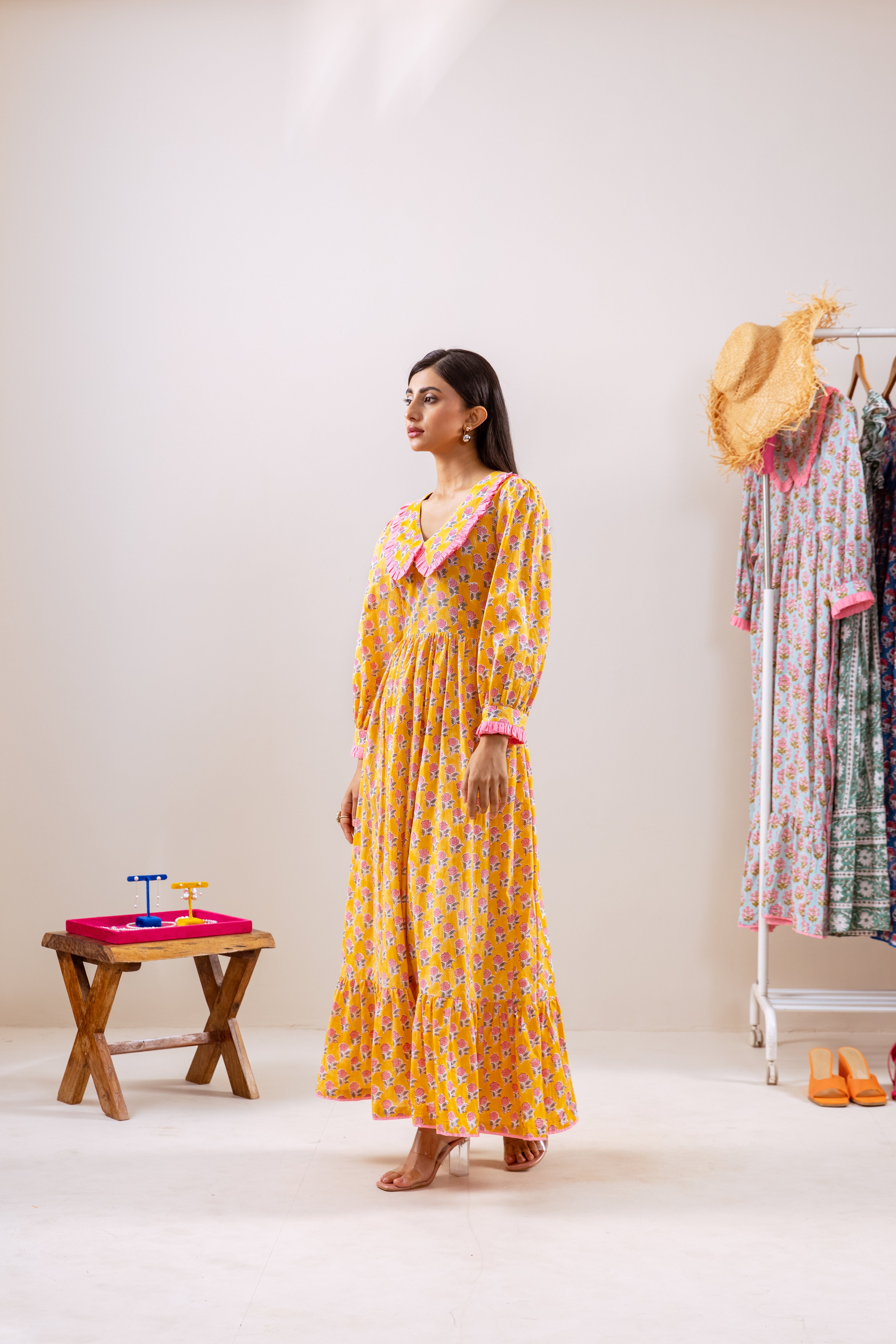 Yellow Claudine neck dress