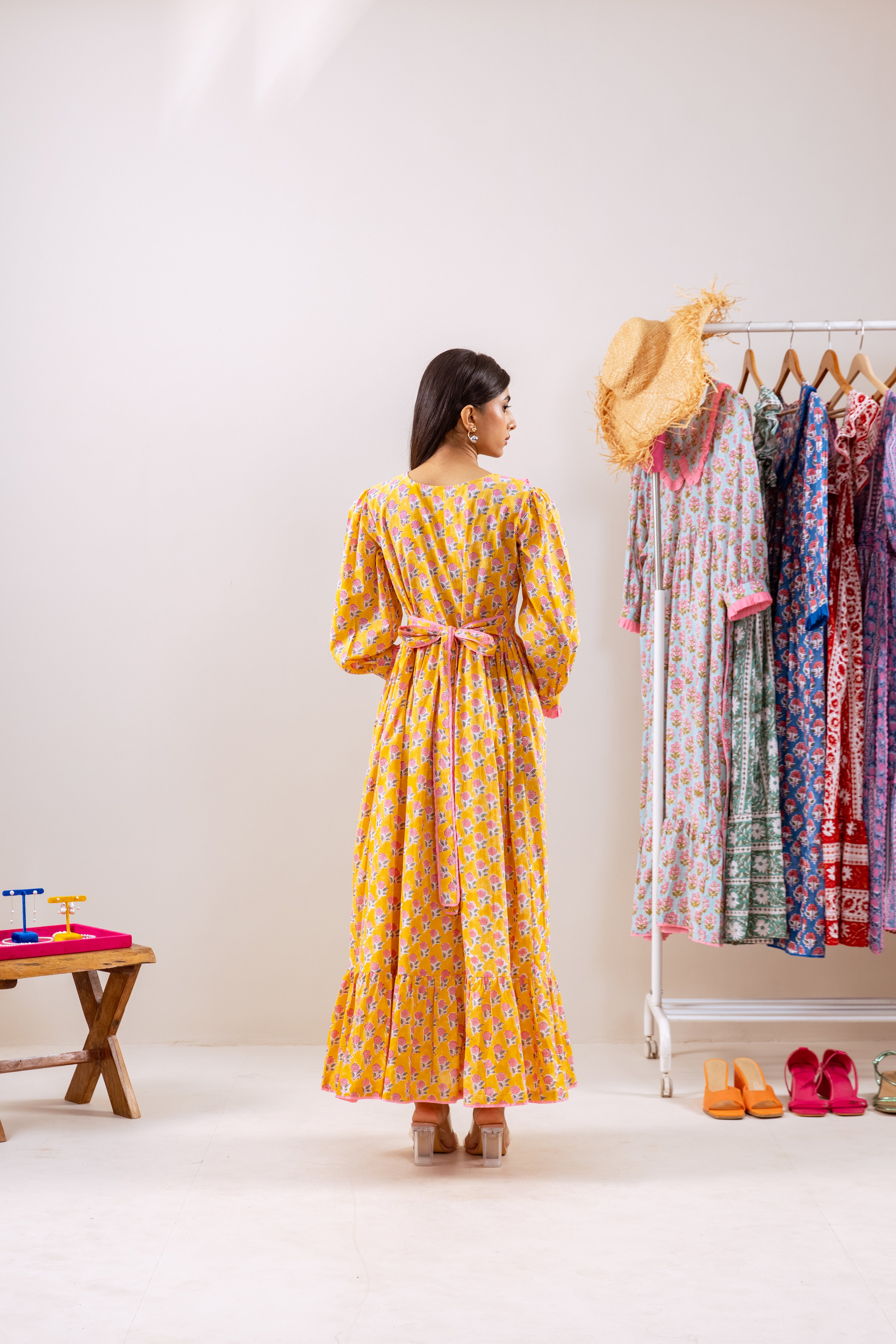 Yellow Claudine neck dress