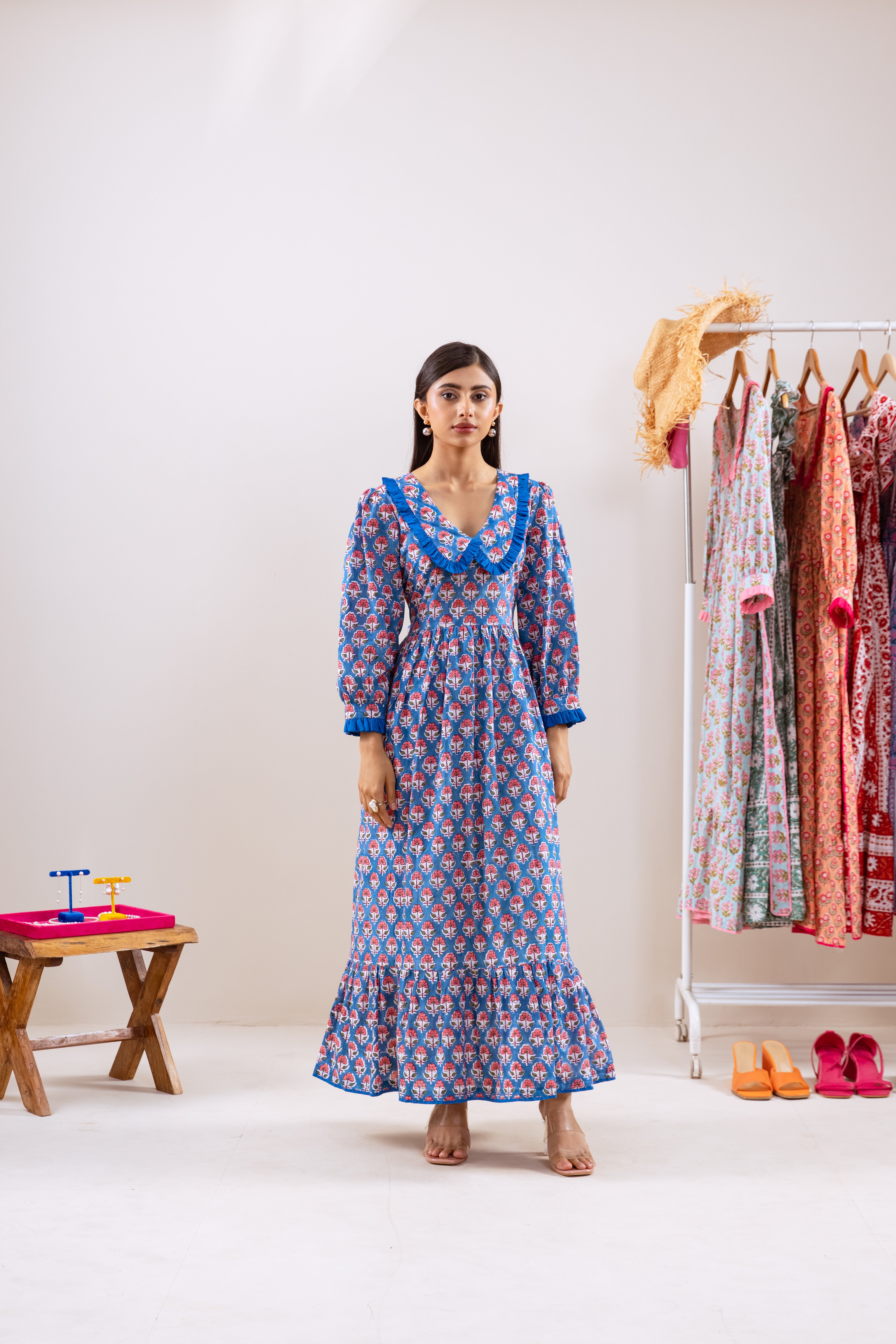 Blue Claudine neck dress