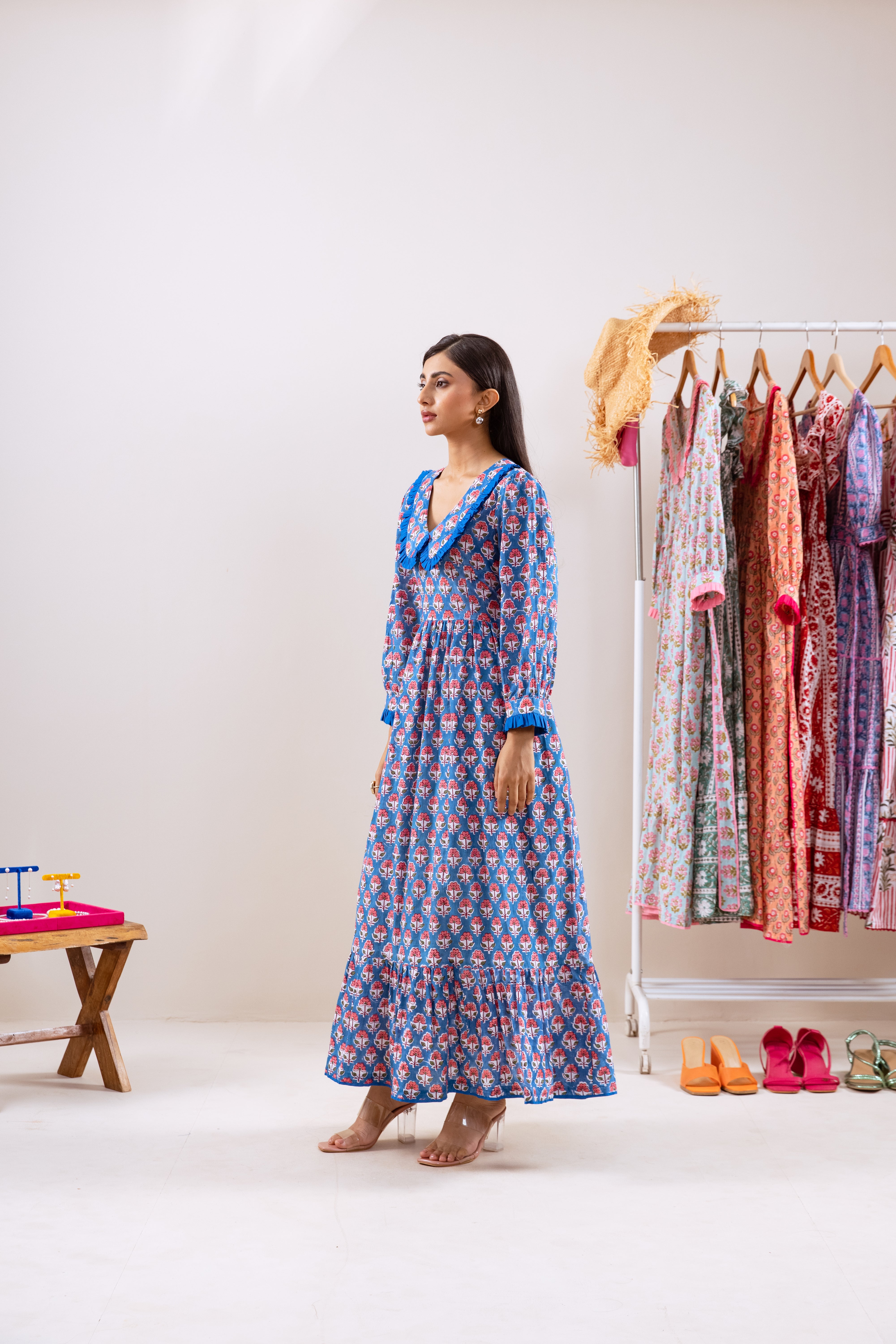 Blue Claudine neck dress