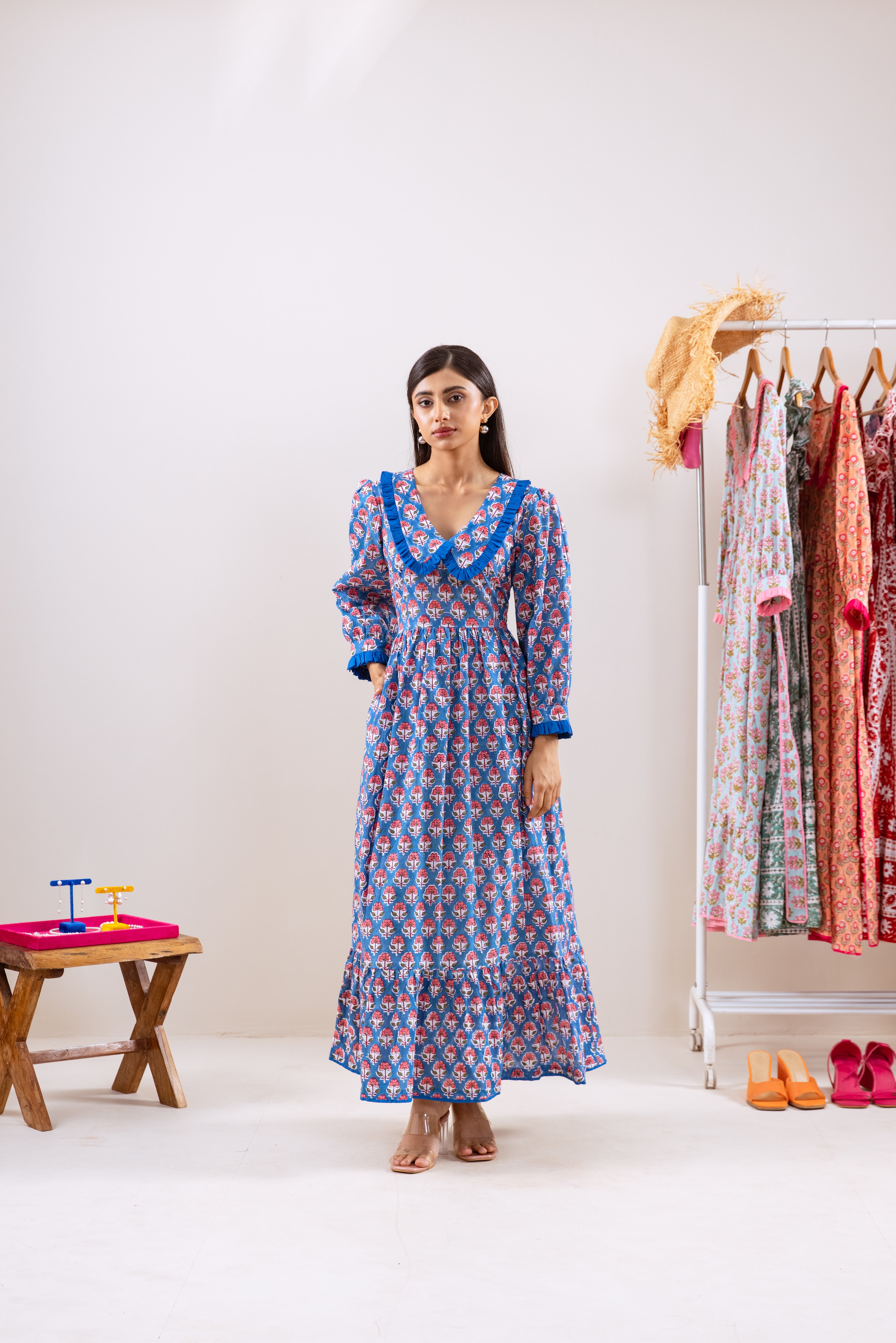 Blue Claudine neck dress