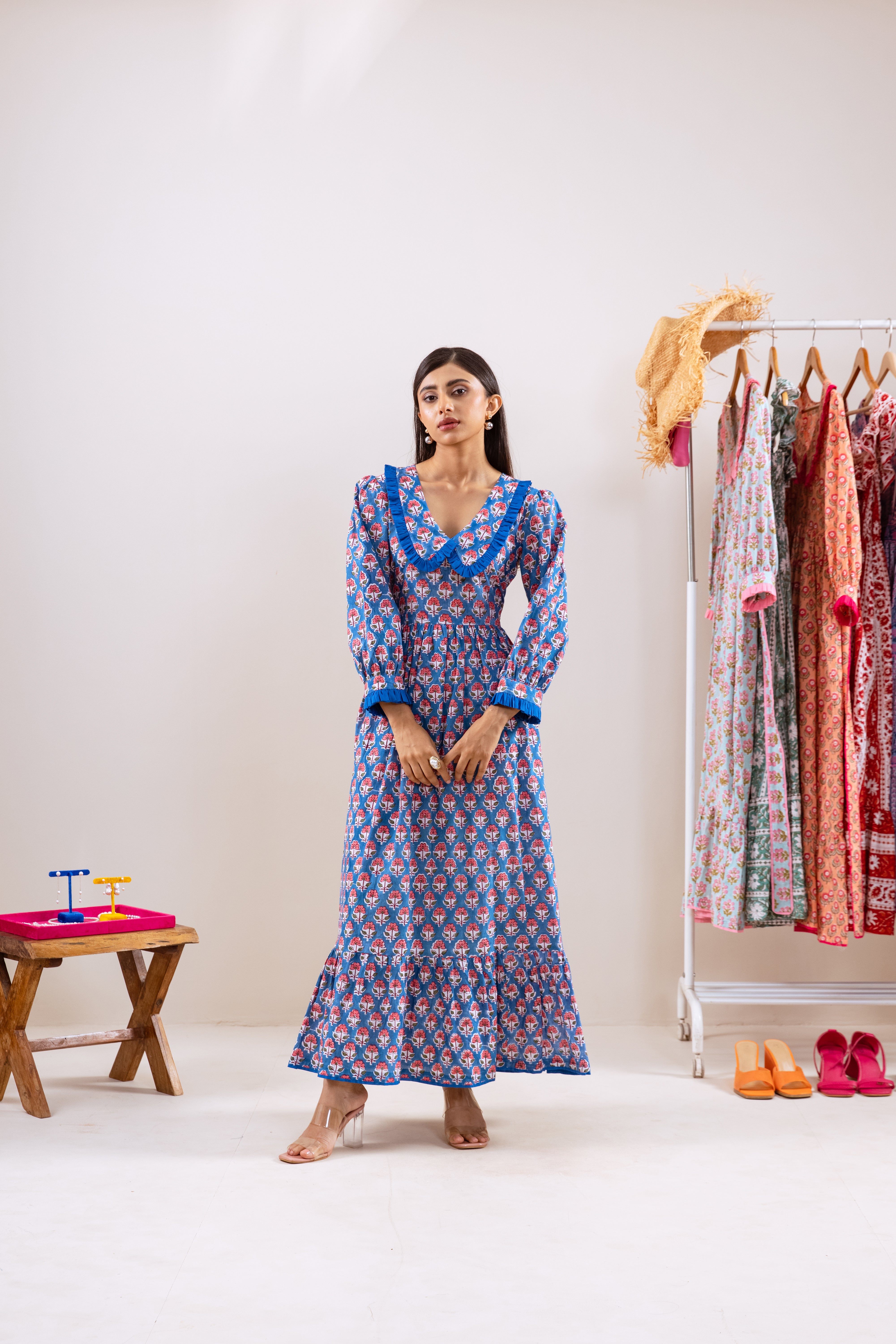 Blue Claudine neck dress