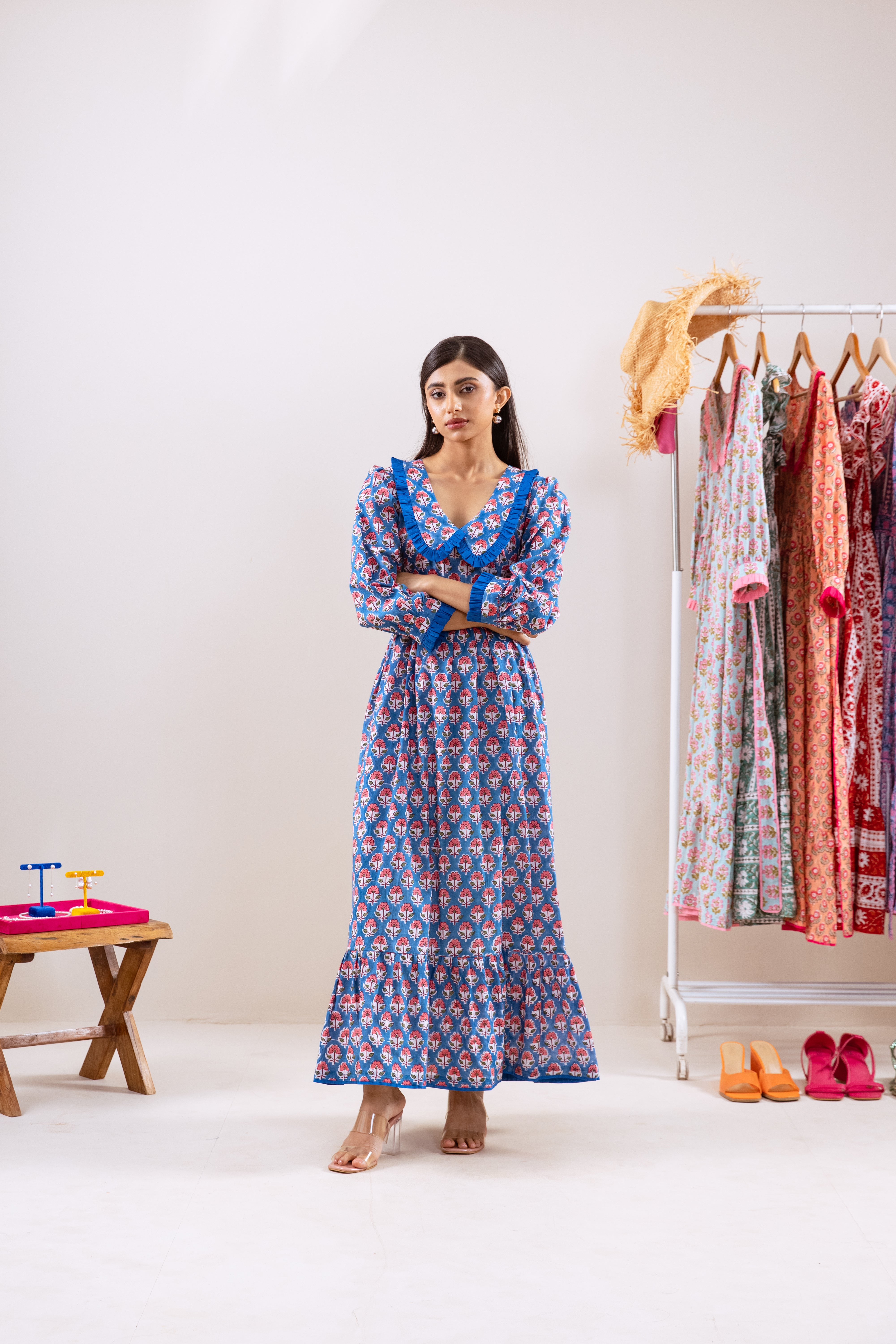 Blue Claudine neck dress